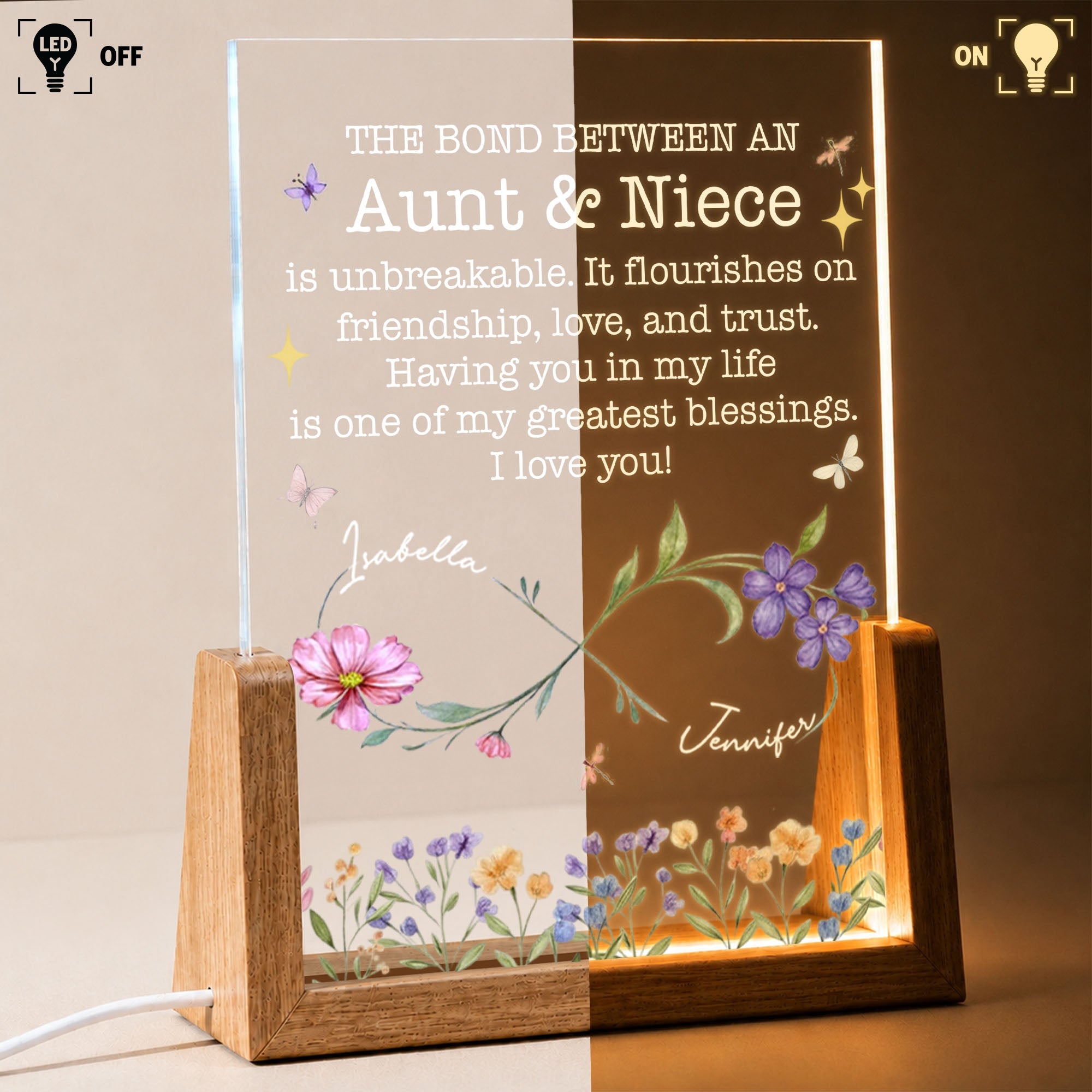 Personalized Acrylic Night Light Custom Name Gift for Niece Wood and Acrylic Night Light GradoCreations