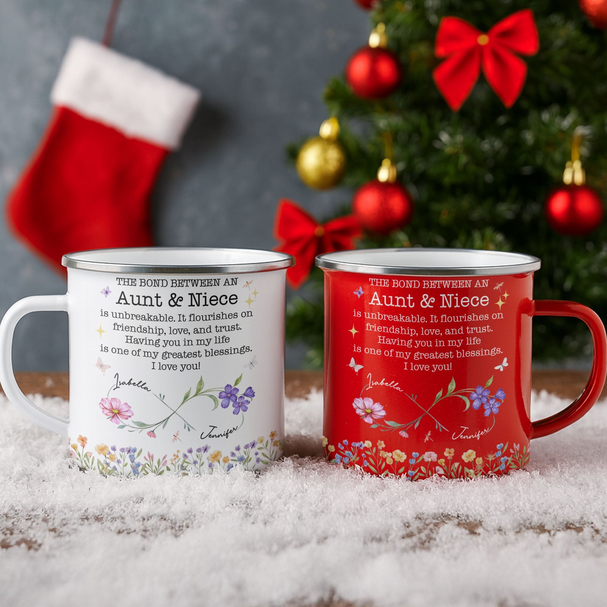 Personalized Enamel Mug Birth Month Flowers Gift for Niece