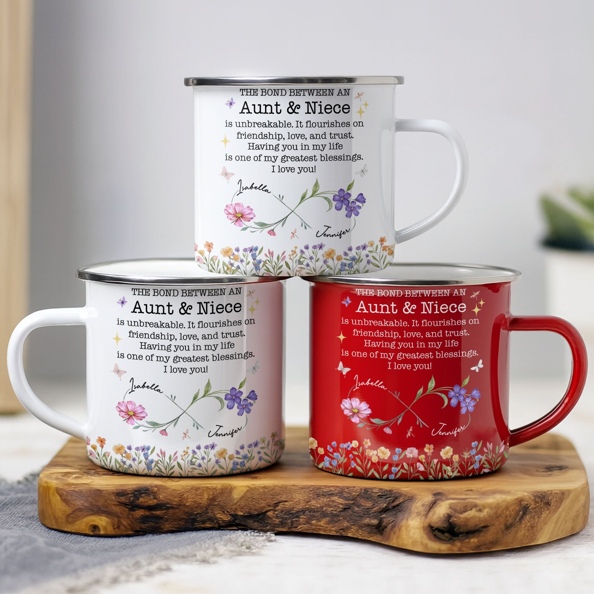 Personalized Enamel Mug Birth Month Flowers Gift for Niece