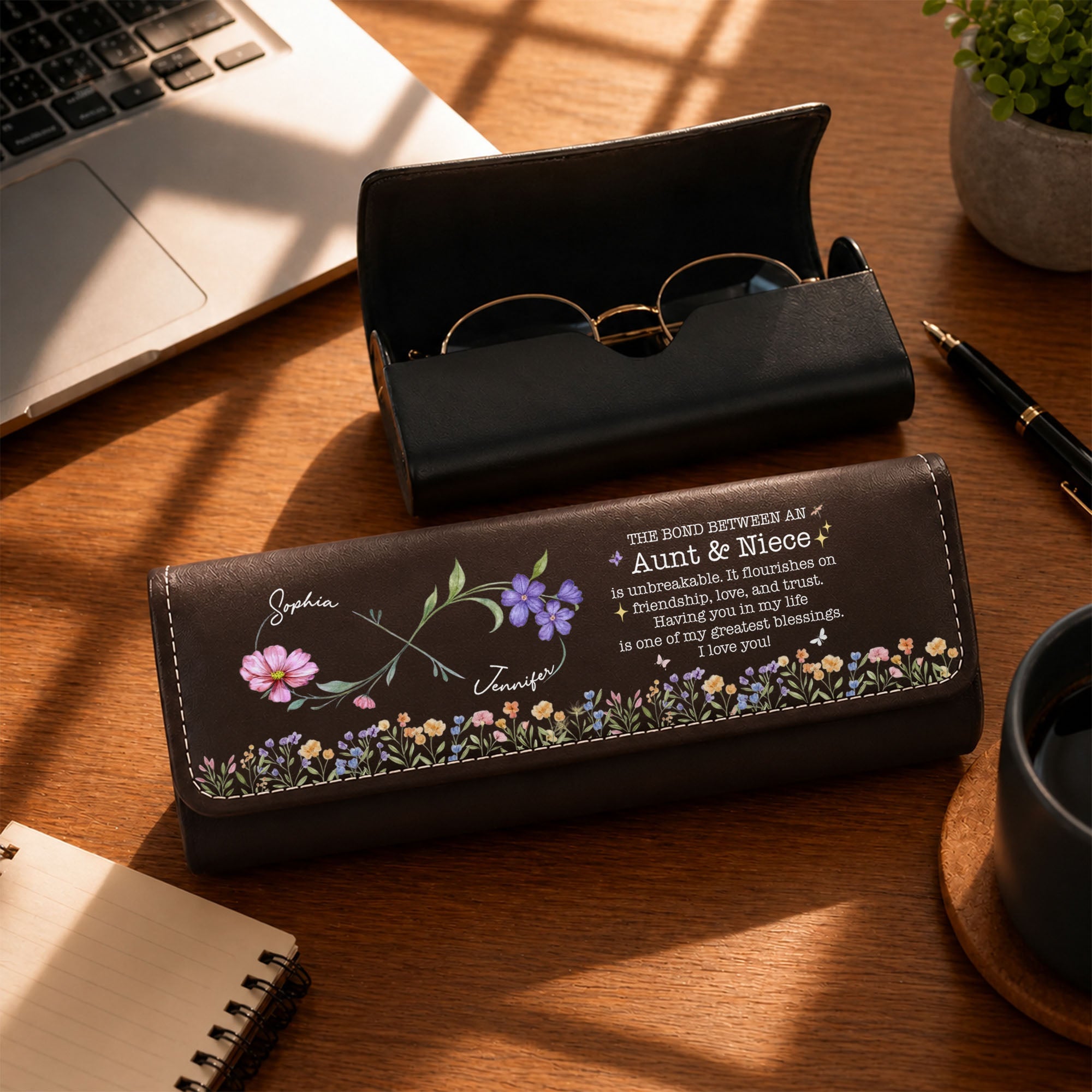 Personalized Leather Eyeglass Case Custom Name Gift for Niece