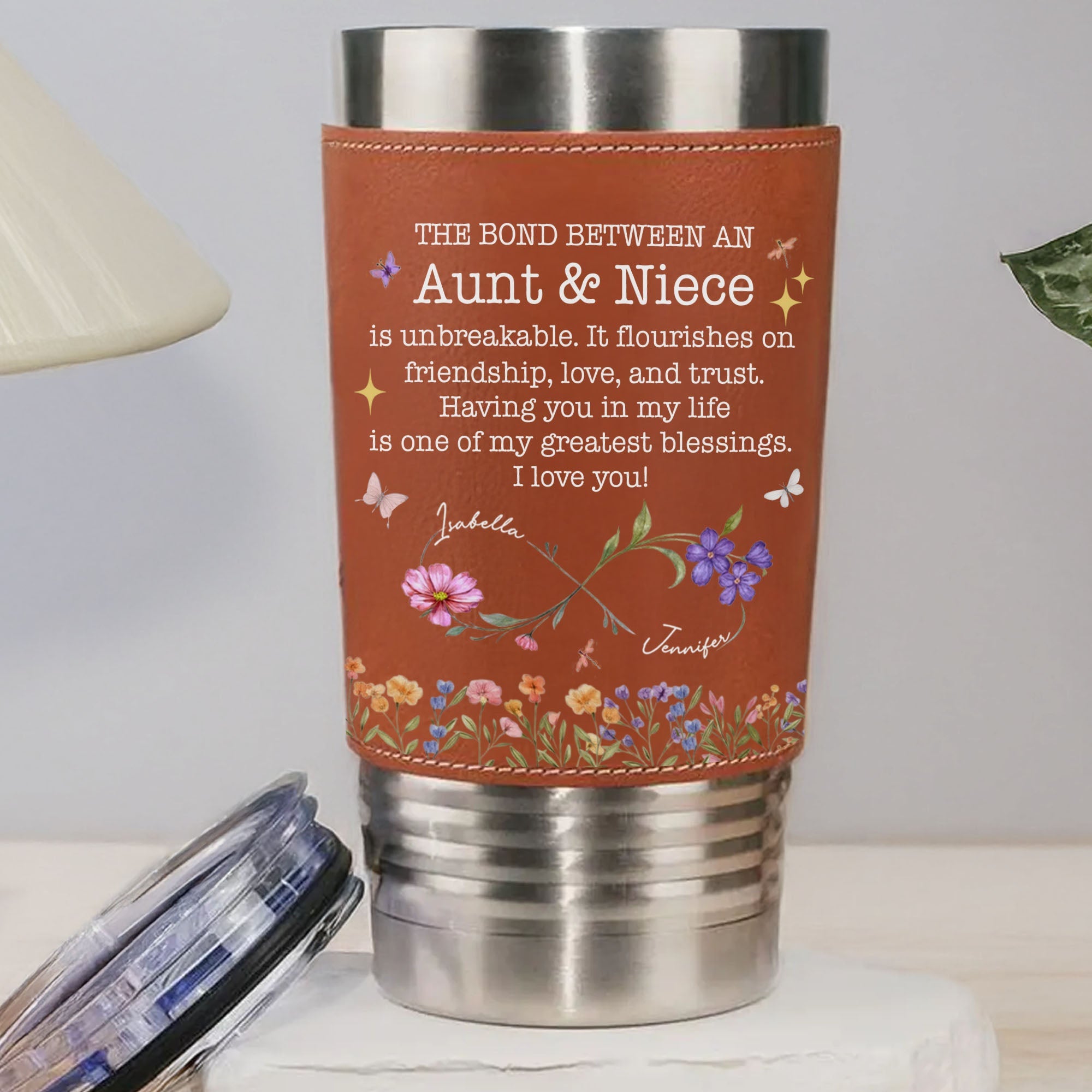 Personalized Leather Tumbler Custom Name Gift for Aunt Leather Tumbler GradoCreations