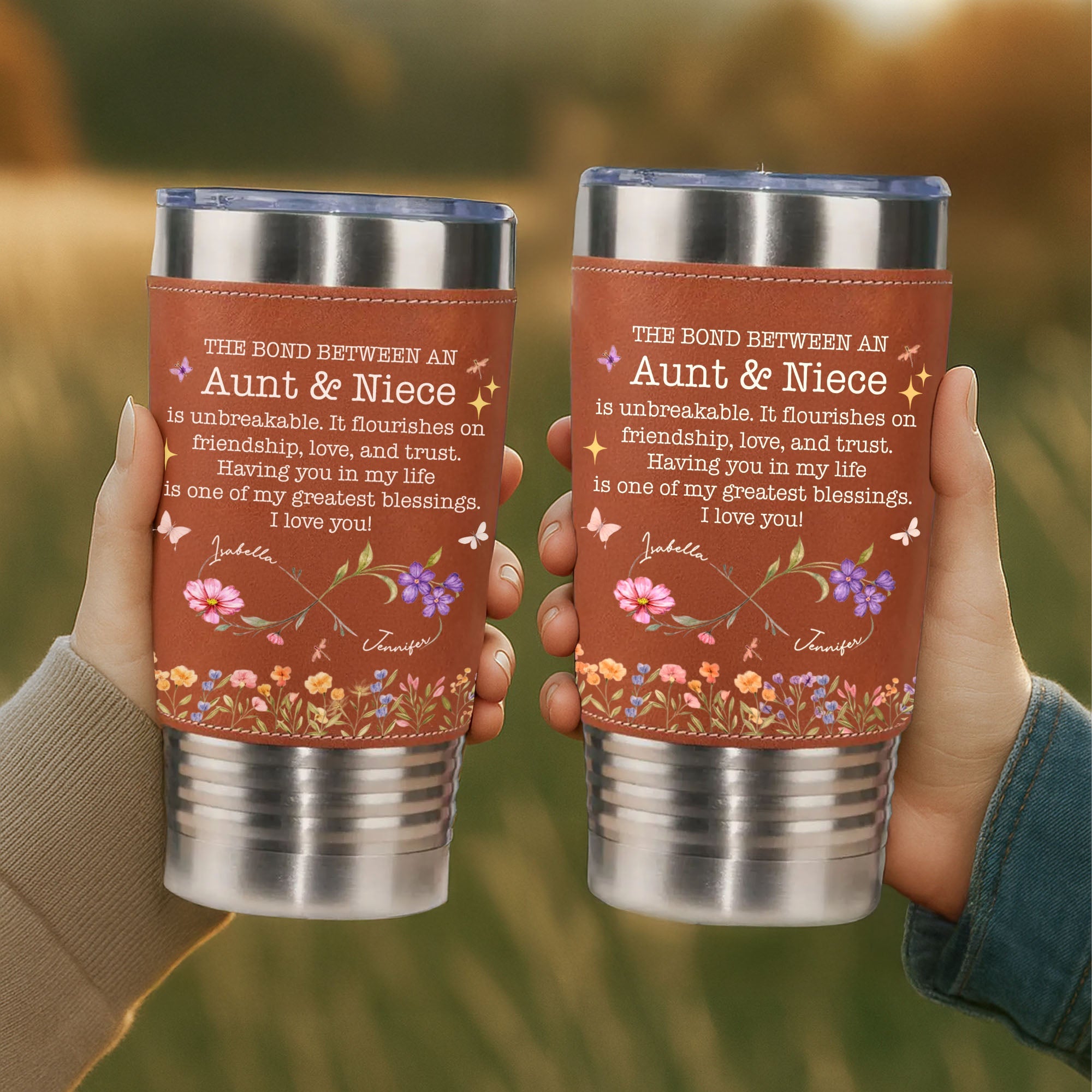 Personalized Leather Tumbler Custom Name Gift for Aunt Leather Tumbler GradoCreations