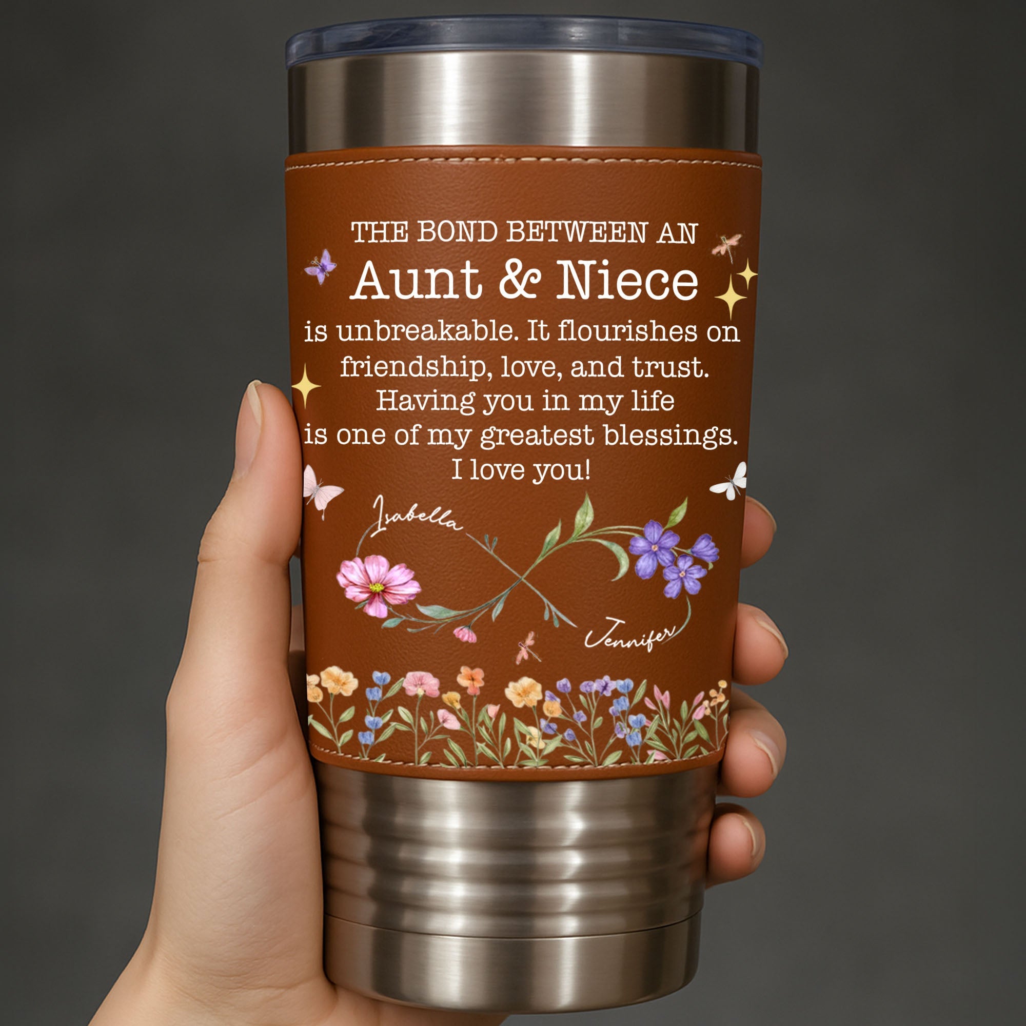 Personalized Leather Tumbler Custom Name Gift for Aunt Leather Tumbler GradoCreations
