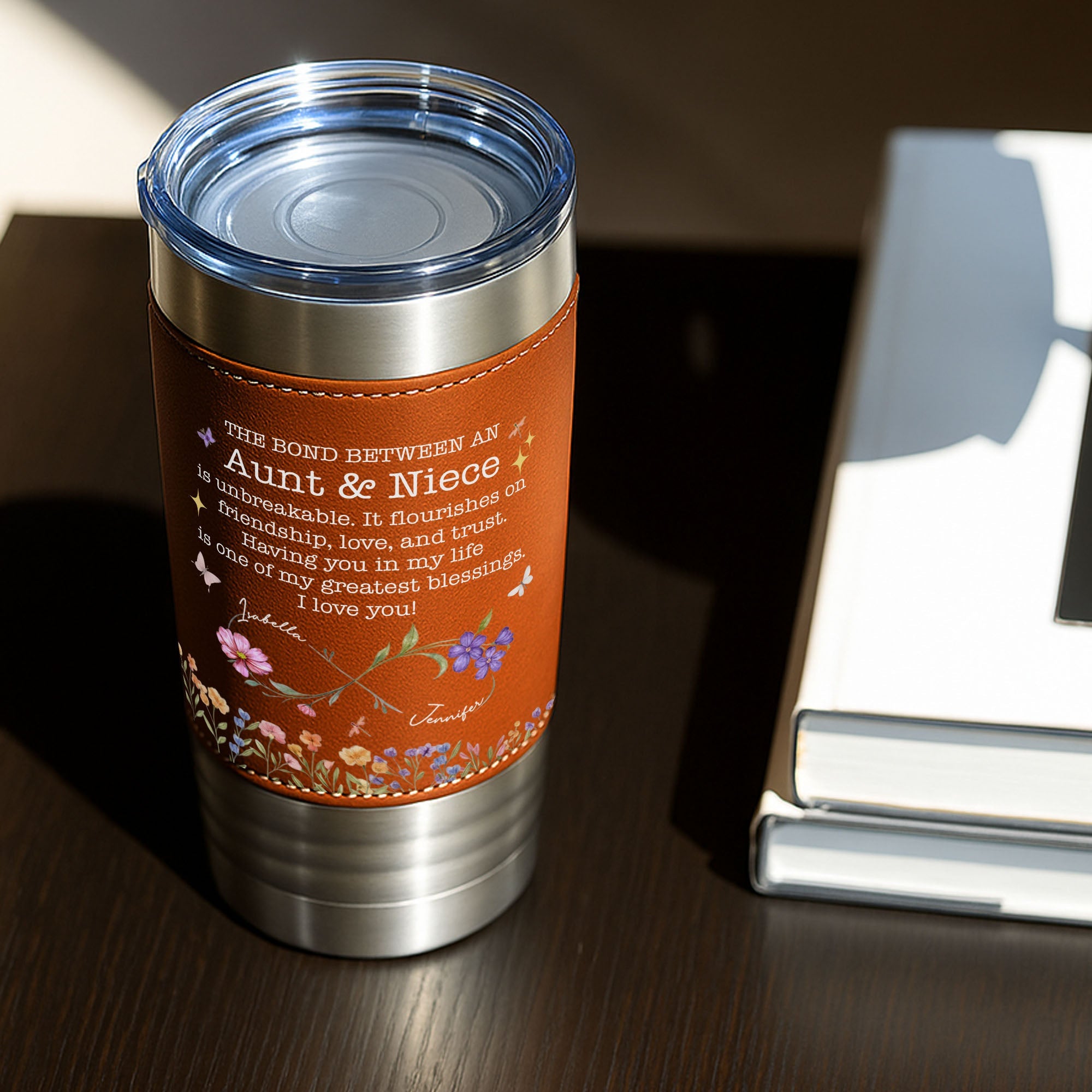 Personalized Leather Tumbler Custom Name Gift for Aunt Leather Tumbler GradoCreations