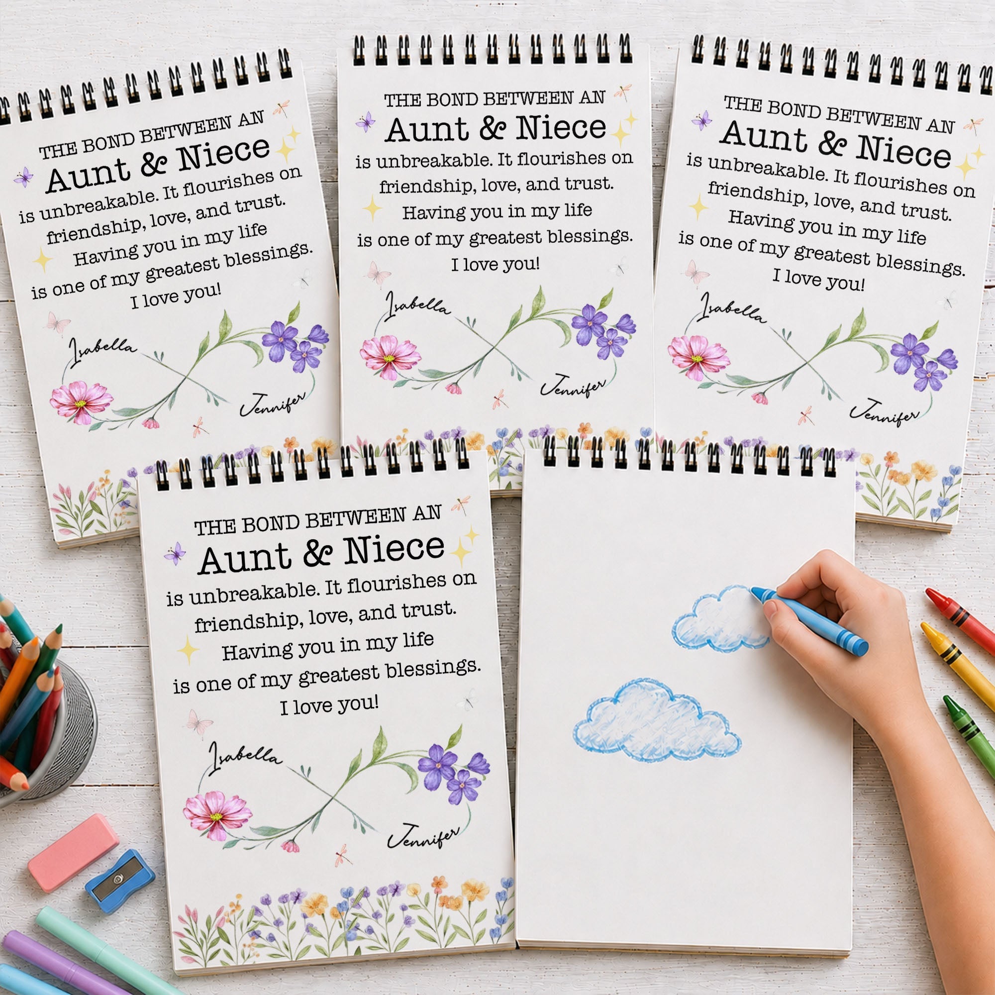Personalized Sketch Book for Niece Birth Month Flowers Gift