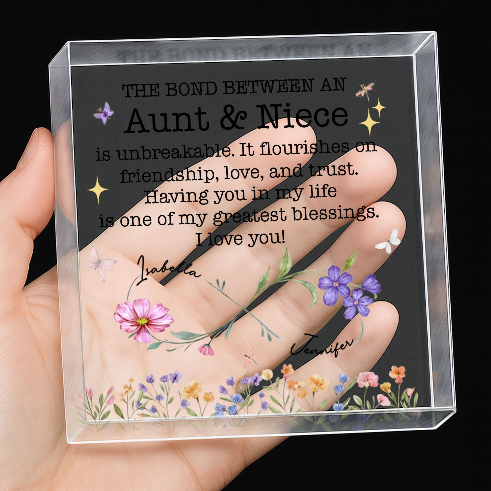Personalized Acrylic Plaque with Birth Month Flowers for Niece