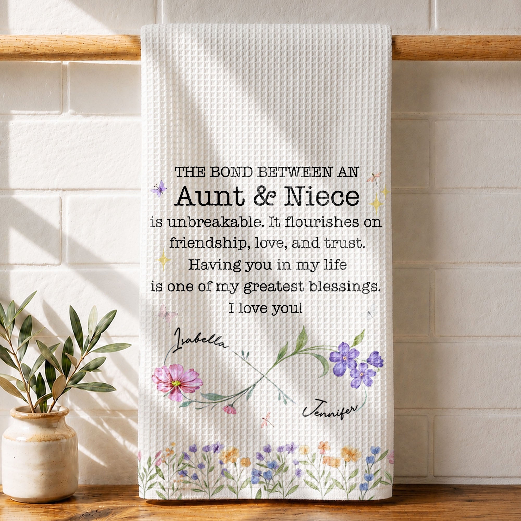 Personalized Kitchen Towel Floral Birth Month Flowers Gift for Niece Kitchen Towel GradoCreations
