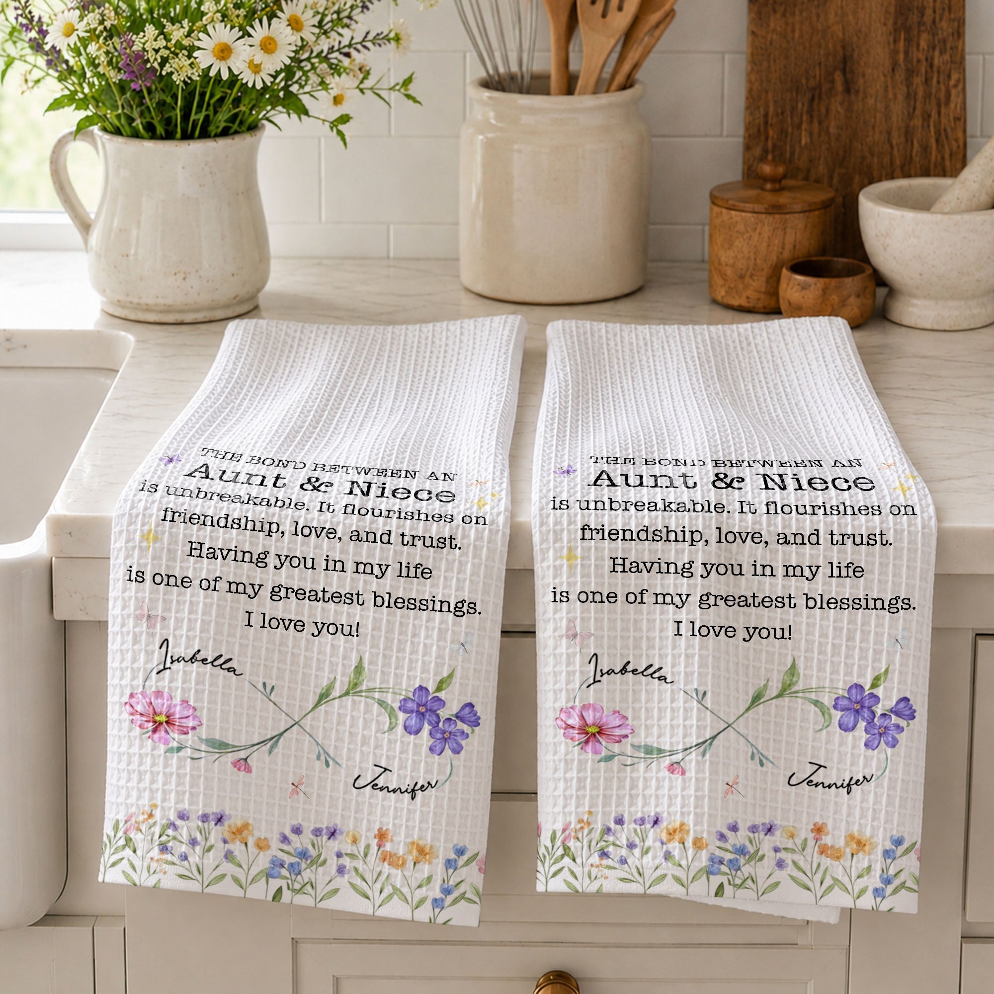 Personalized Kitchen Towel Floral Birth Month Flowers Gift for Niece Kitchen Towel GradoCreations