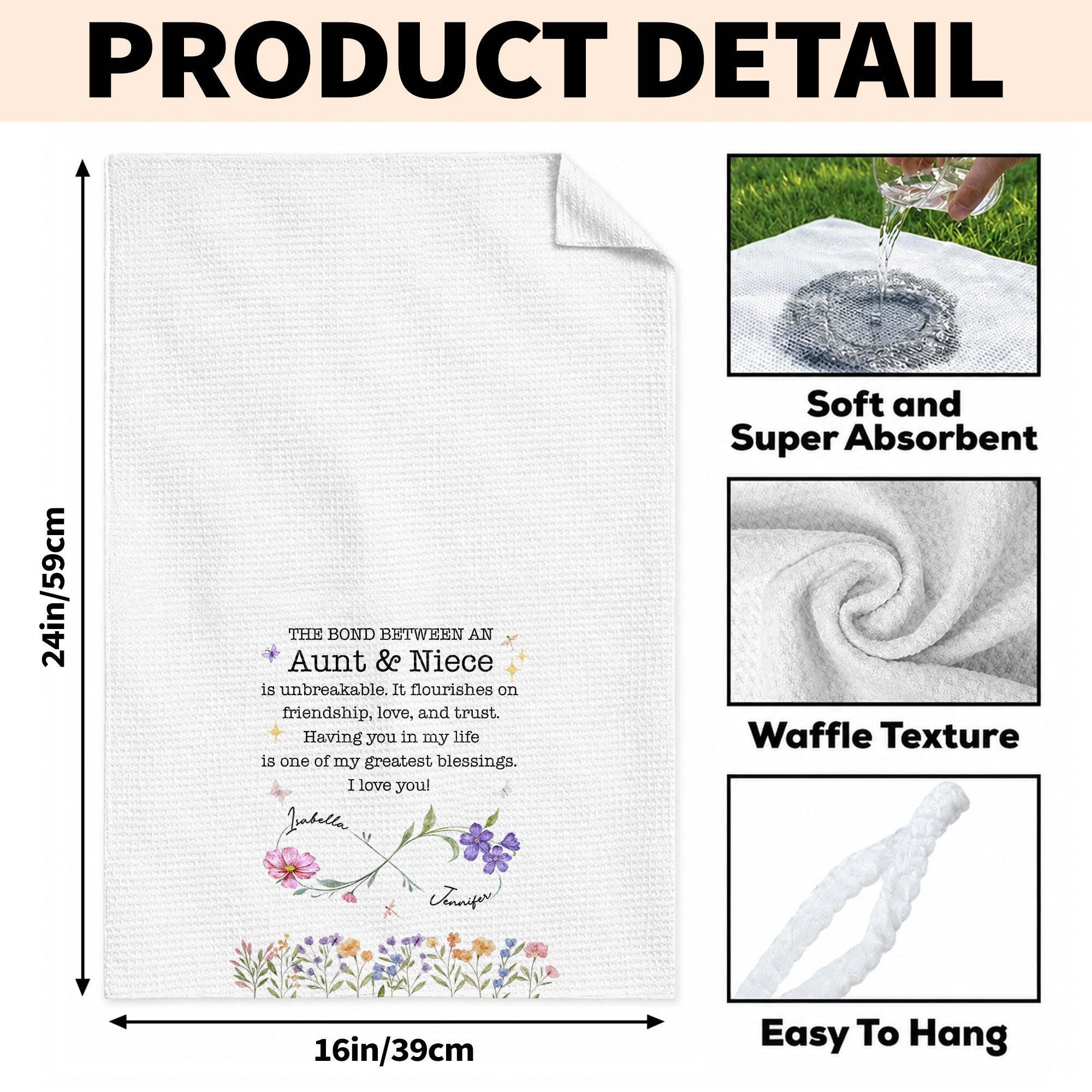 Personalized Kitchen Towel Floral Birth Month Flowers Gift for Niece Kitchen Towel GradoCreations