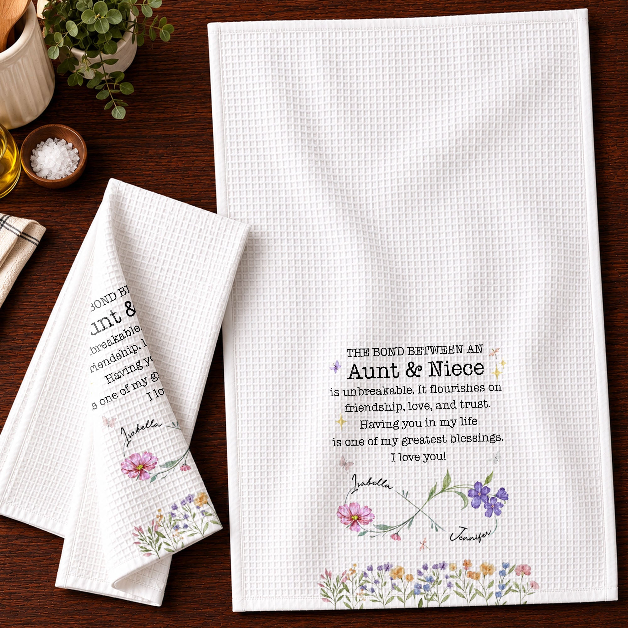 Personalized Kitchen Towel Floral Birth Month Flowers Gift for Niece Kitchen Towel GradoCreations