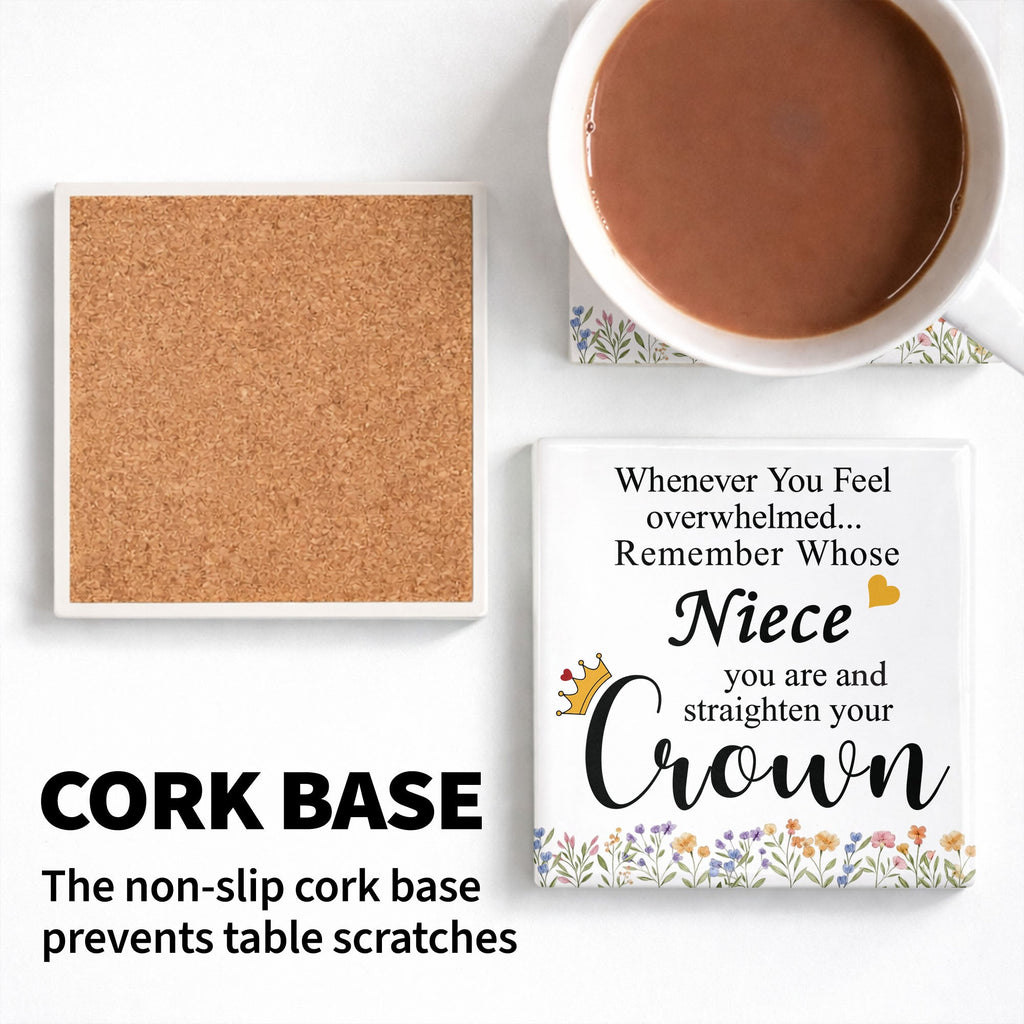 Personalized Ceramic Coaster Custom Niece Gift Crown Flowers
