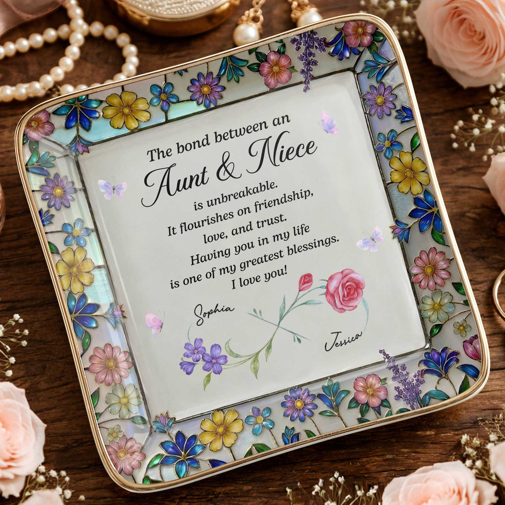 Personalized Ceramic Jewelry Dish with Birth Month Flowers for Niece Jewelry Dish GradoCreations