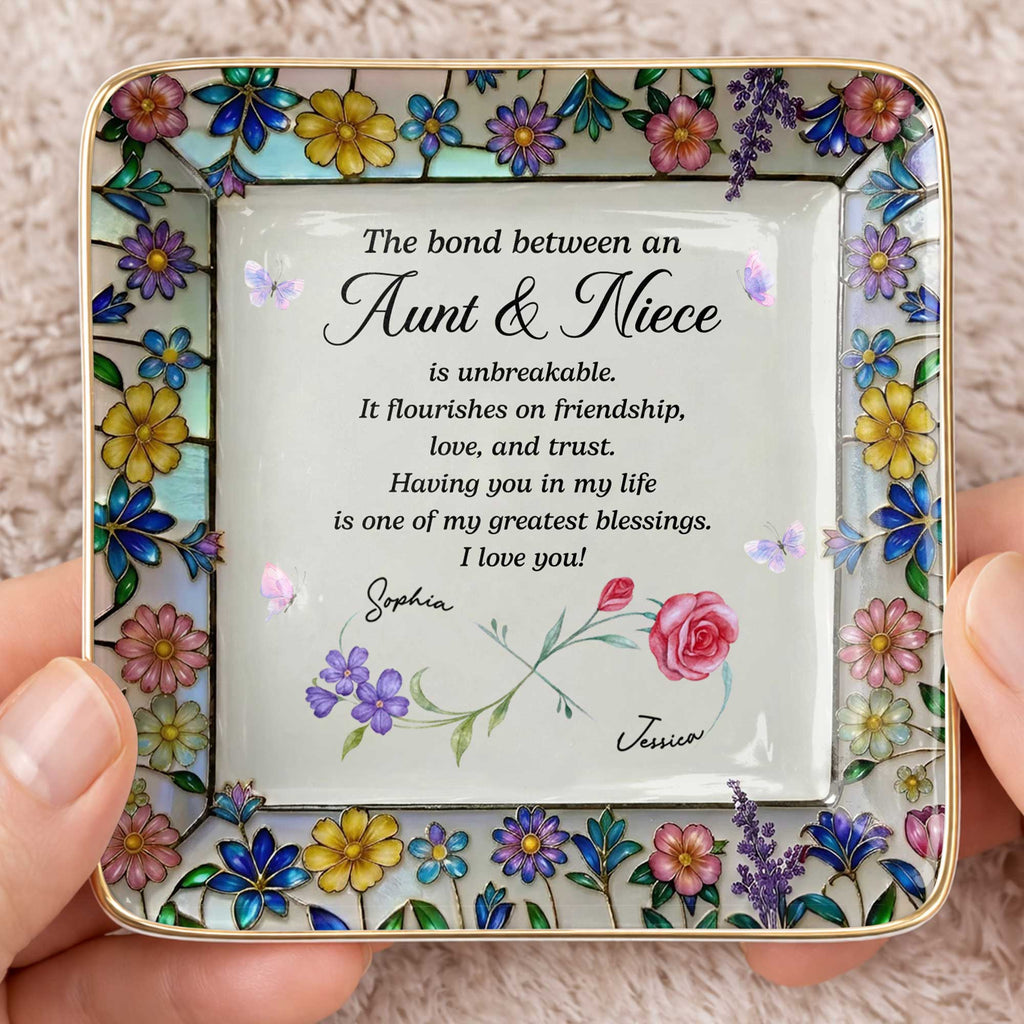 Personalized Ceramic Jewelry Dish with Birth Month Flowers for Niece Jewelry Dish GradoCreations
