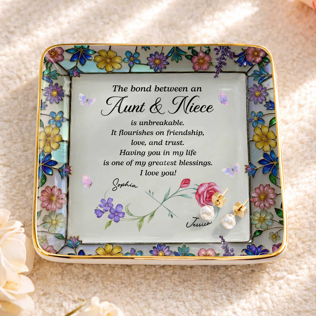 Personalized Ceramic Jewelry Dish with Birth Month Flowers for Niece Jewelry Dish GradoCreations