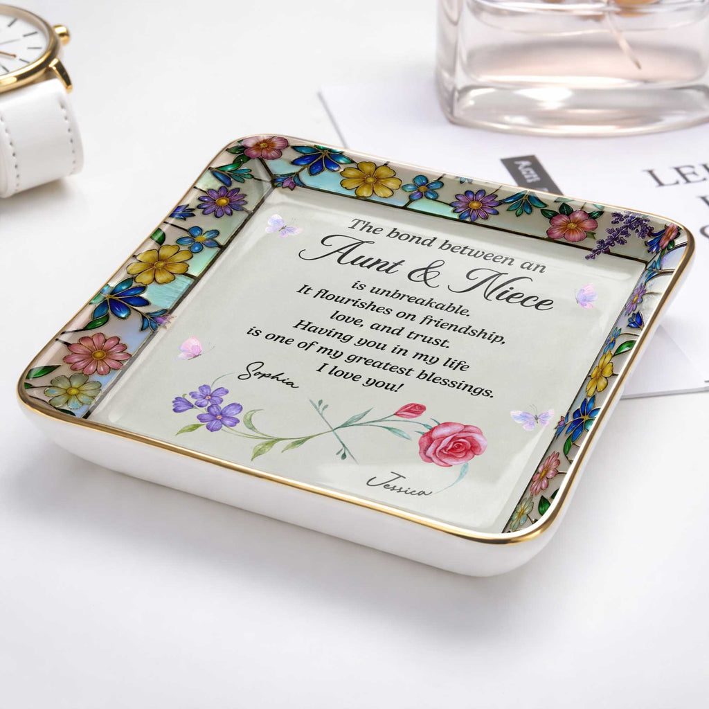 Personalized Ceramic Jewelry Dish with Birth Month Flowers for Niece Jewelry Dish GradoCreations