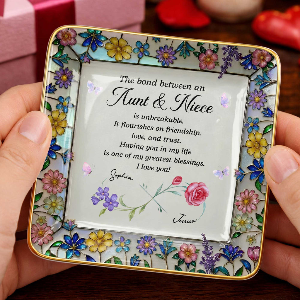 Personalized Ceramic Jewelry Dish with Birth Month Flowers for Niece Jewelry Dish GradoCreations