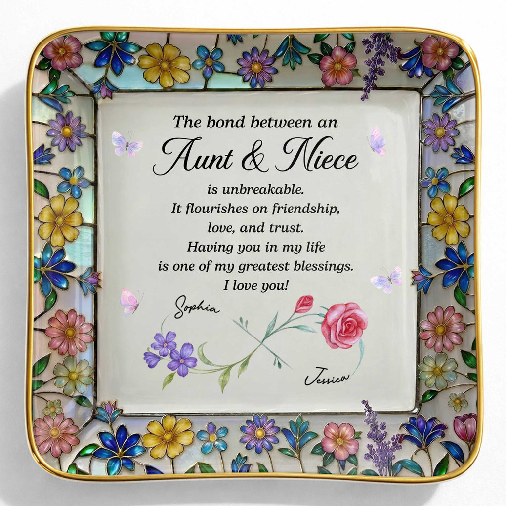 Personalized Ceramic Jewelry Dish with Birth Month Flowers for Niece Jewelry Dish GradoCreations