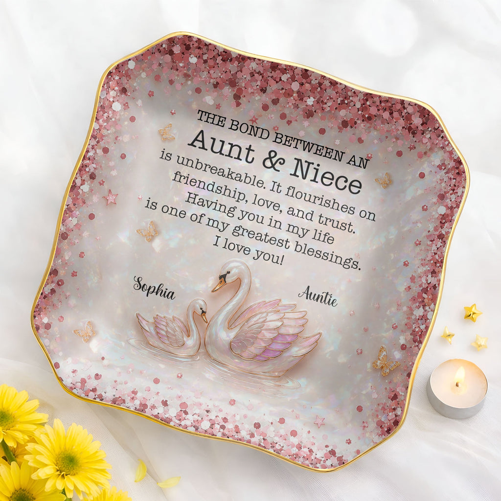 Personalized Lace Jewelry Dish Custom Name Gift for Niece Lace Square Jewelry Dish GradoCreations