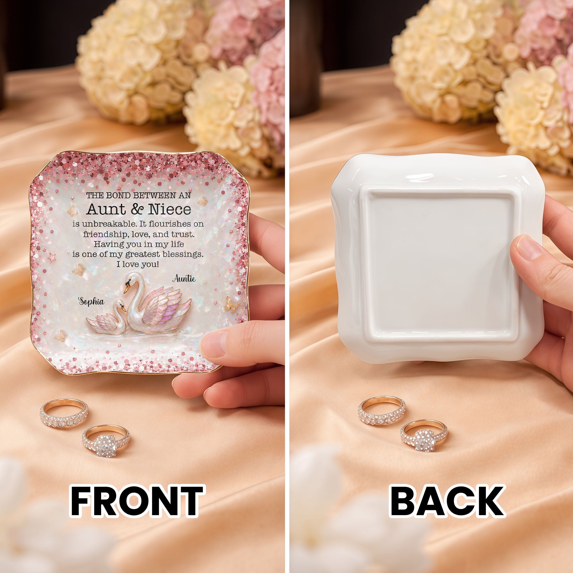 Personalized Lace Jewelry Dish Custom Name Gift for Niece Lace Square Jewelry Dish GradoCreations