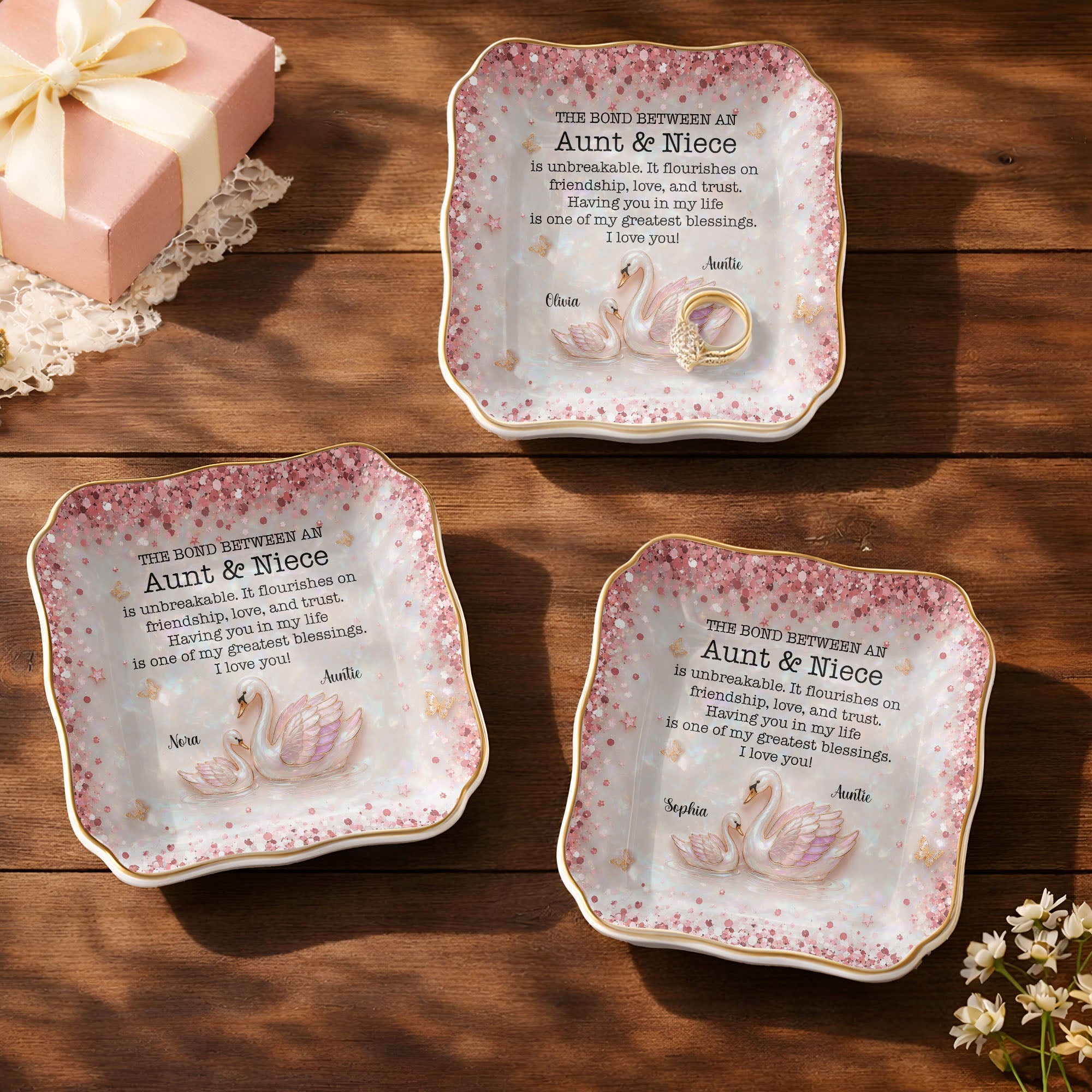 Personalized Lace Jewelry Dish Custom Name Gift for Niece Lace Square Jewelry Dish GradoCreations