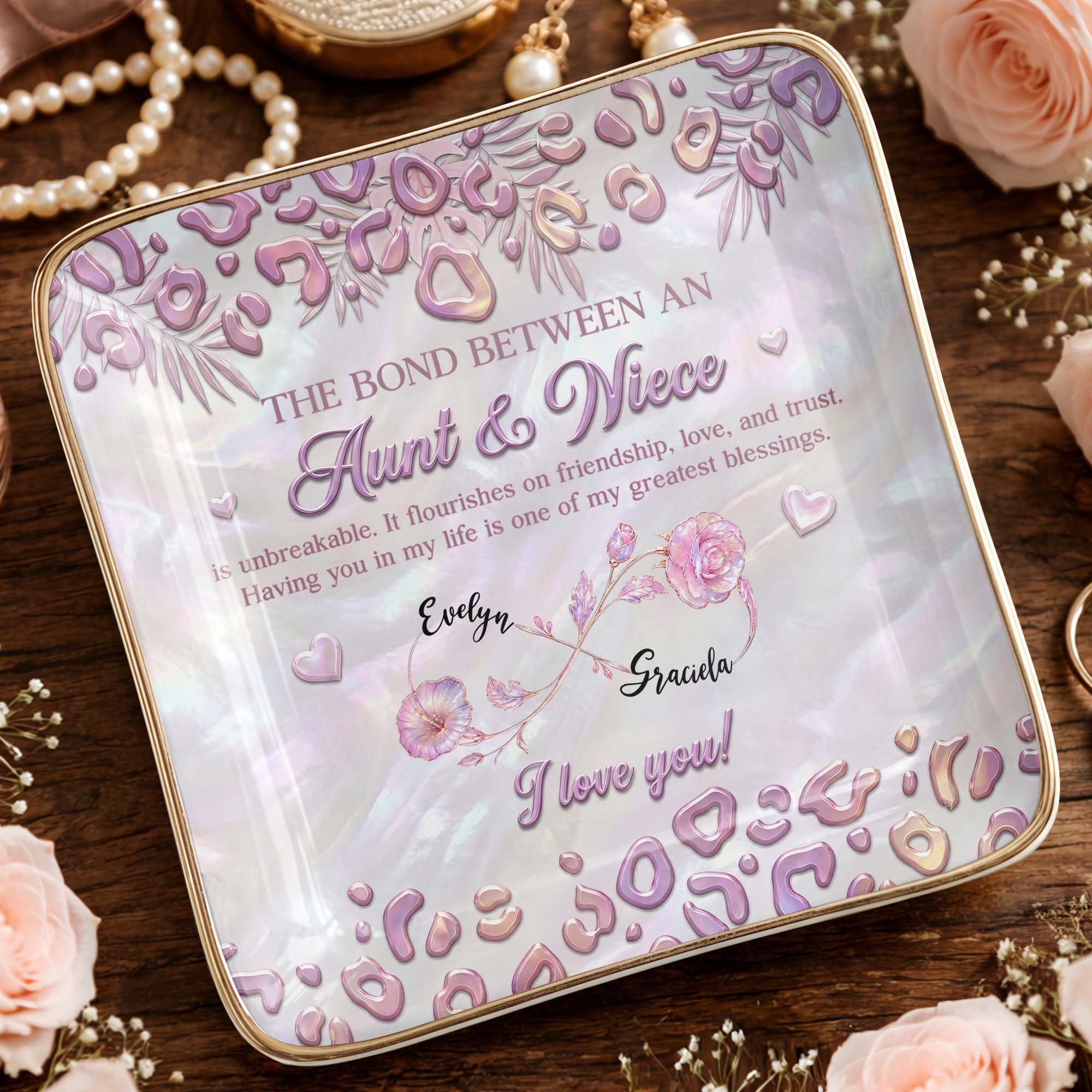 Personalized Jewelry Dish with Custom Birth Month Flowers for Niece Jewelry Dish GradoCreations