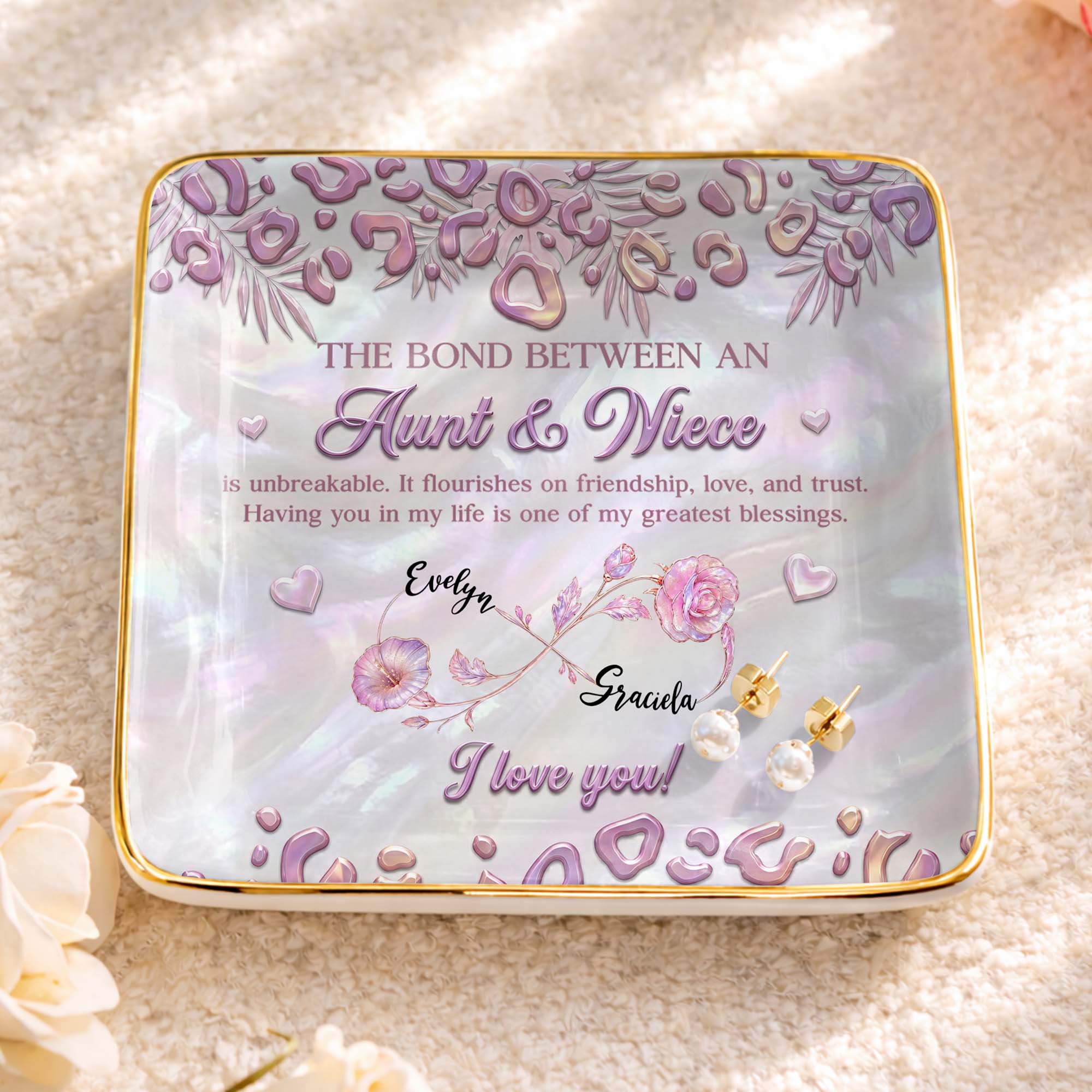 Personalized Jewelry Dish with Custom Birth Month Flowers for Niece Jewelry Dish GradoCreations