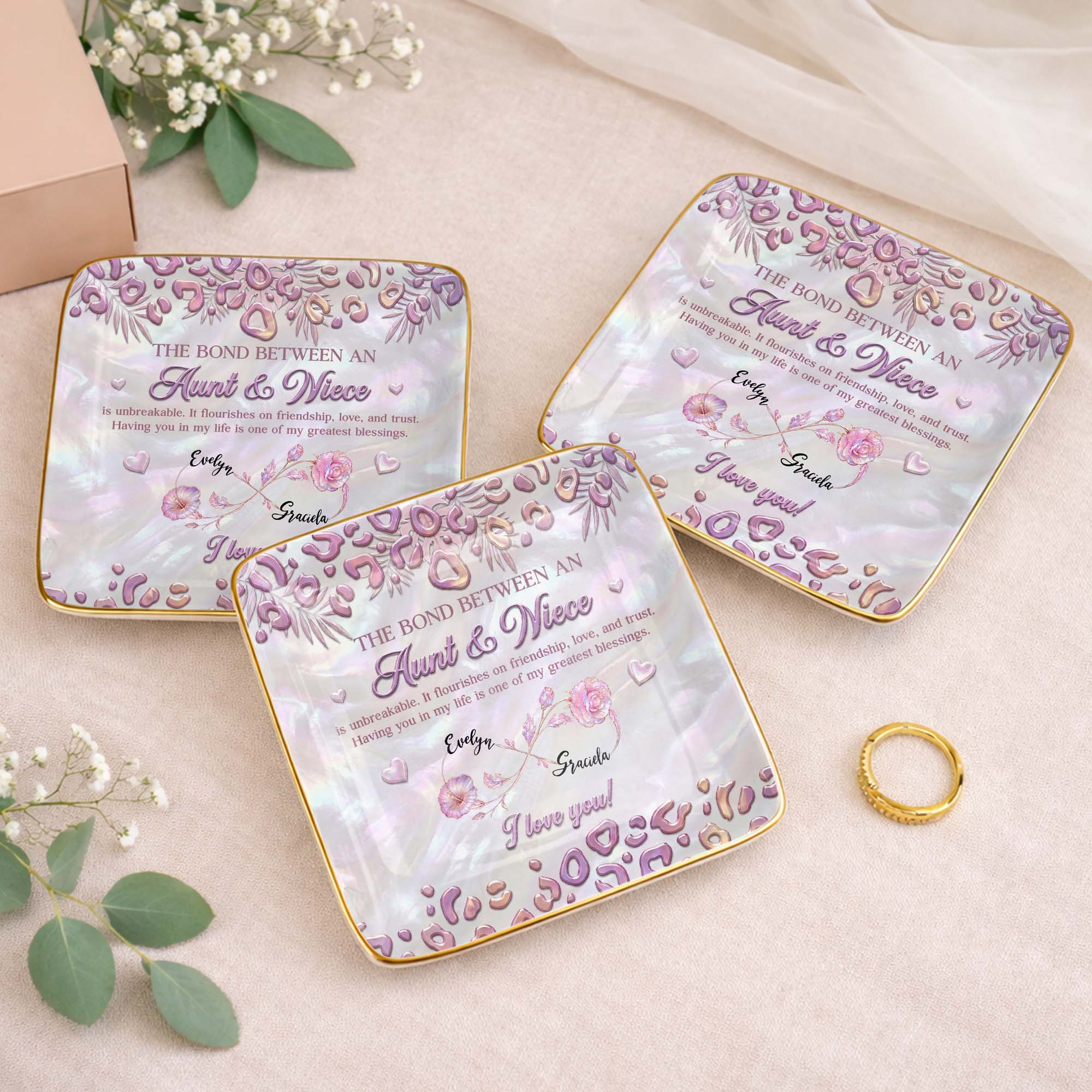Personalized Jewelry Dish with Custom Birth Month Flowers for Niece Jewelry Dish GradoCreations