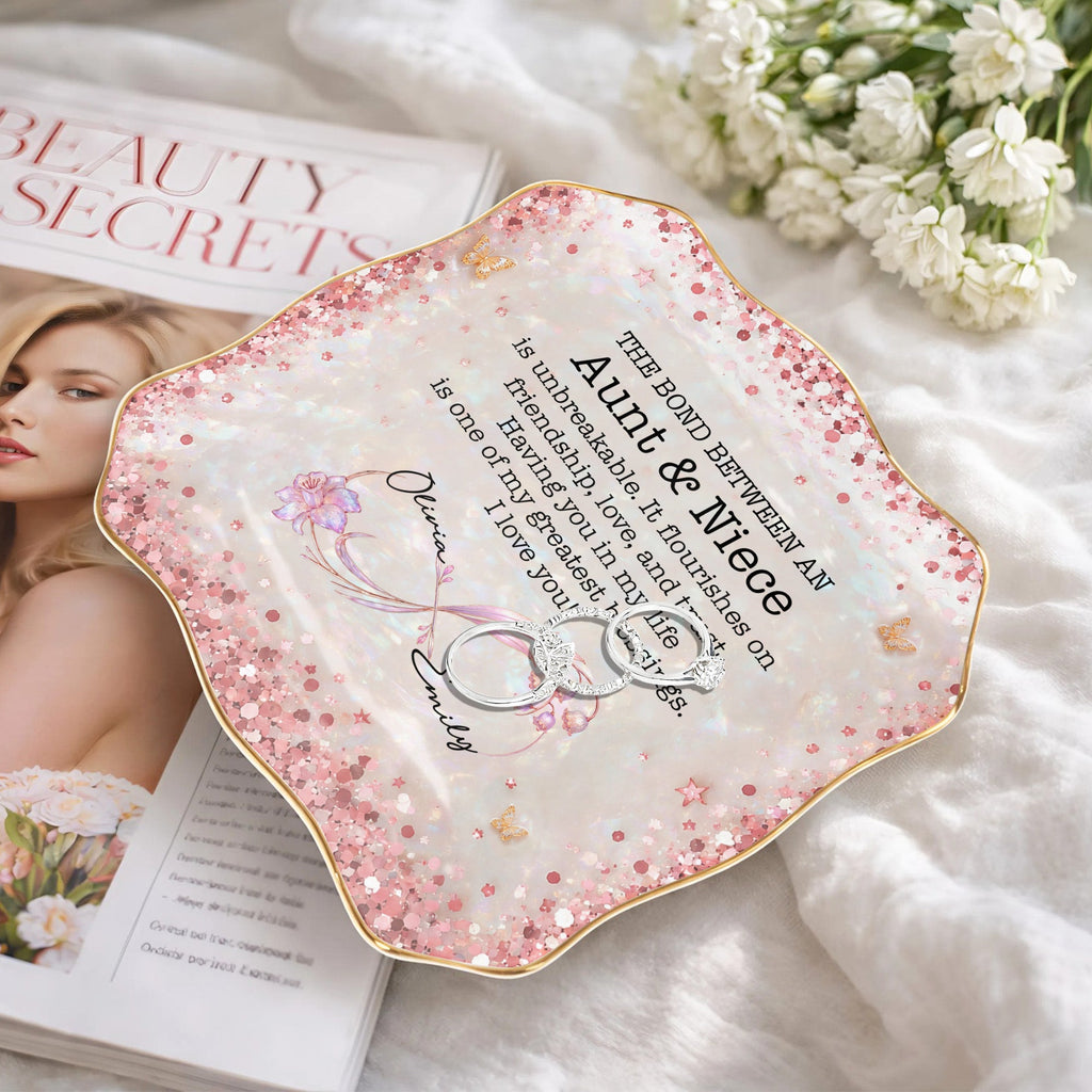 Personalized Lace Jewelry Dish Custom Name Gift for Niece Lace Square Jewelry Dish GradoCreations