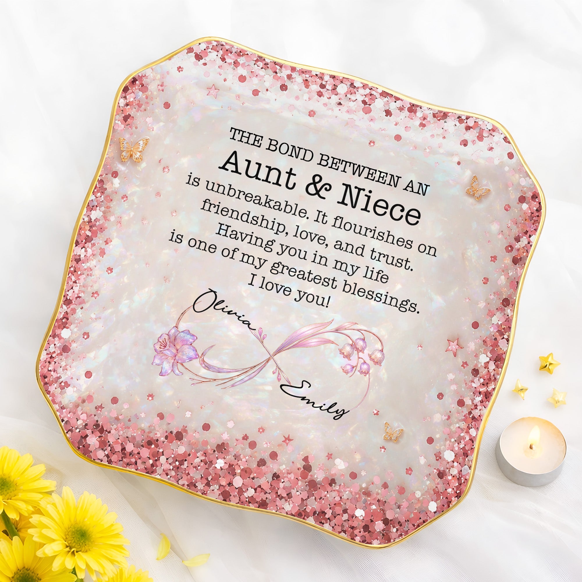Personalized Lace Jewelry Dish Custom Name Gift for Niece Lace Square Jewelry Dish GradoCreations