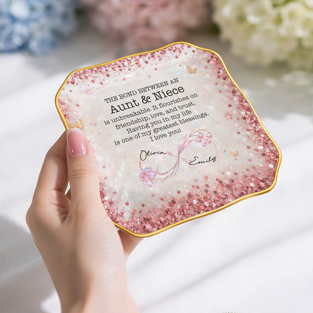 Personalized Lace Jewelry Dish Custom Name Gift for Niece Lace Square Jewelry Dish GradoCreations