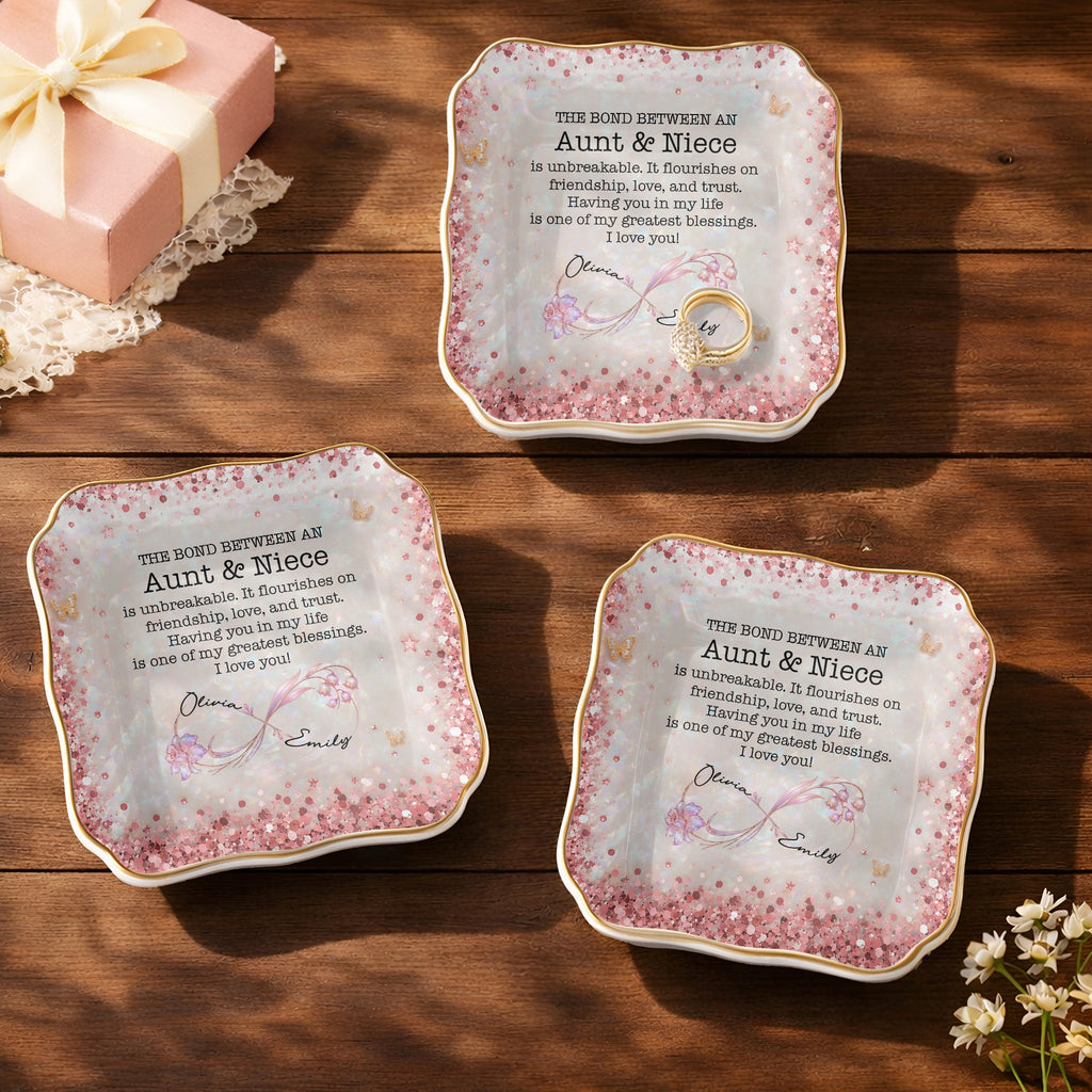 Personalized Lace Jewelry Dish Custom Name Gift for Niece Lace Square Jewelry Dish GradoCreations