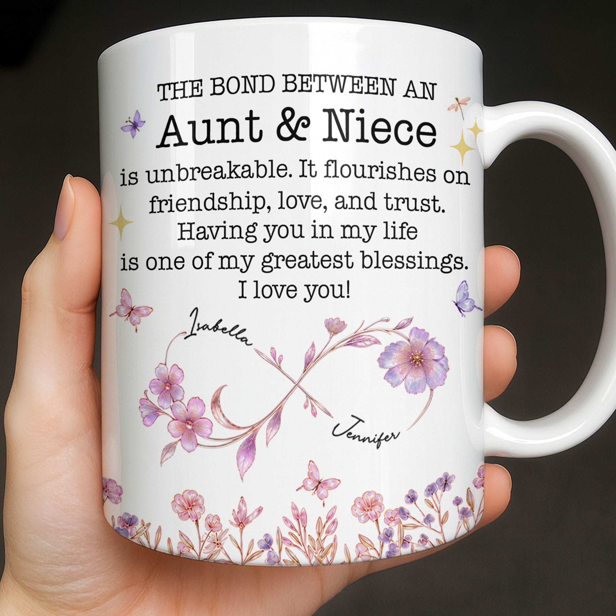 Personalized Floral Infinity Design Coffee Mug Gift for Niece Edge-to-edge Mug GradoCreations