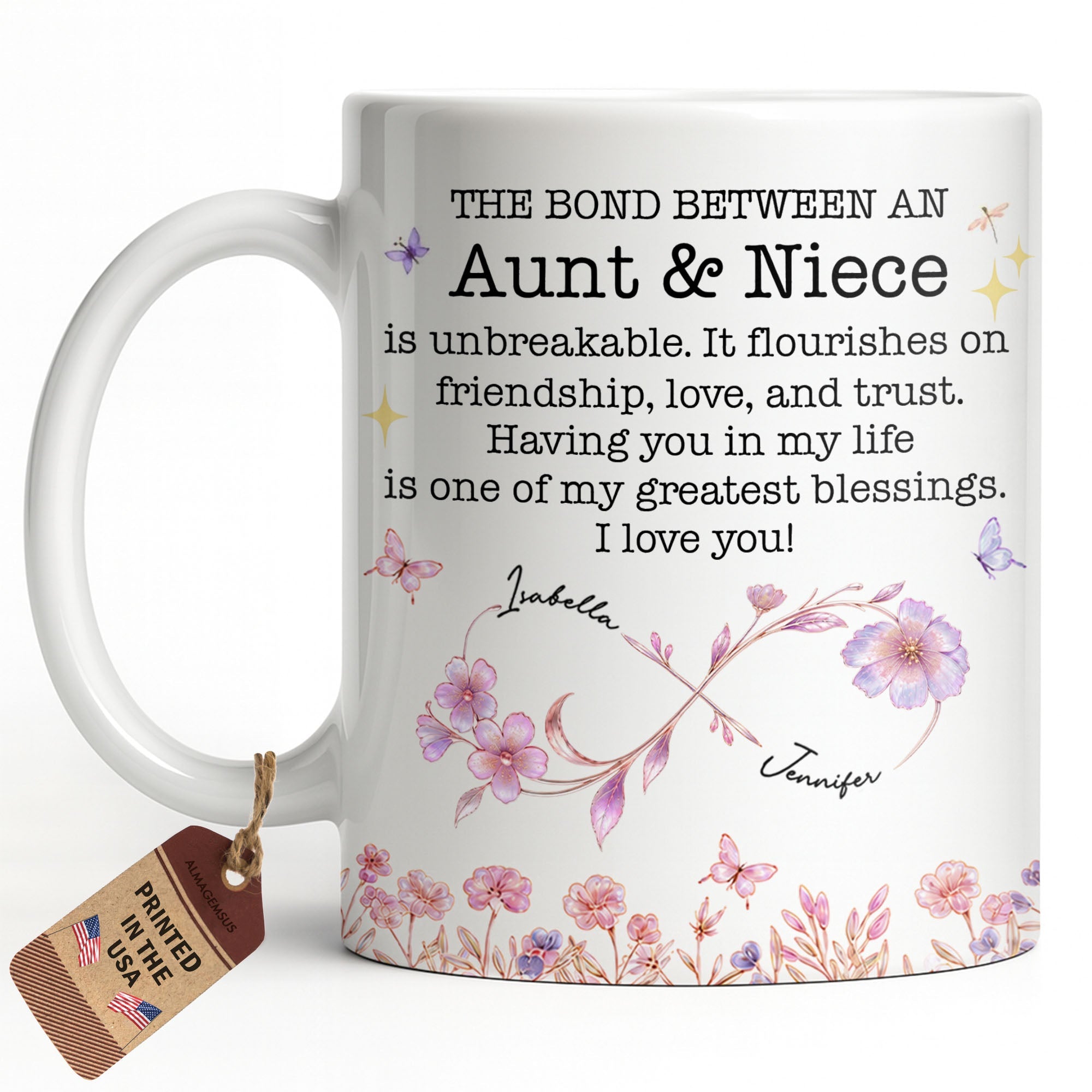 Personalized Floral Infinity Design Coffee Mug Gift for Niece Edge-to-edge Mug GradoCreations