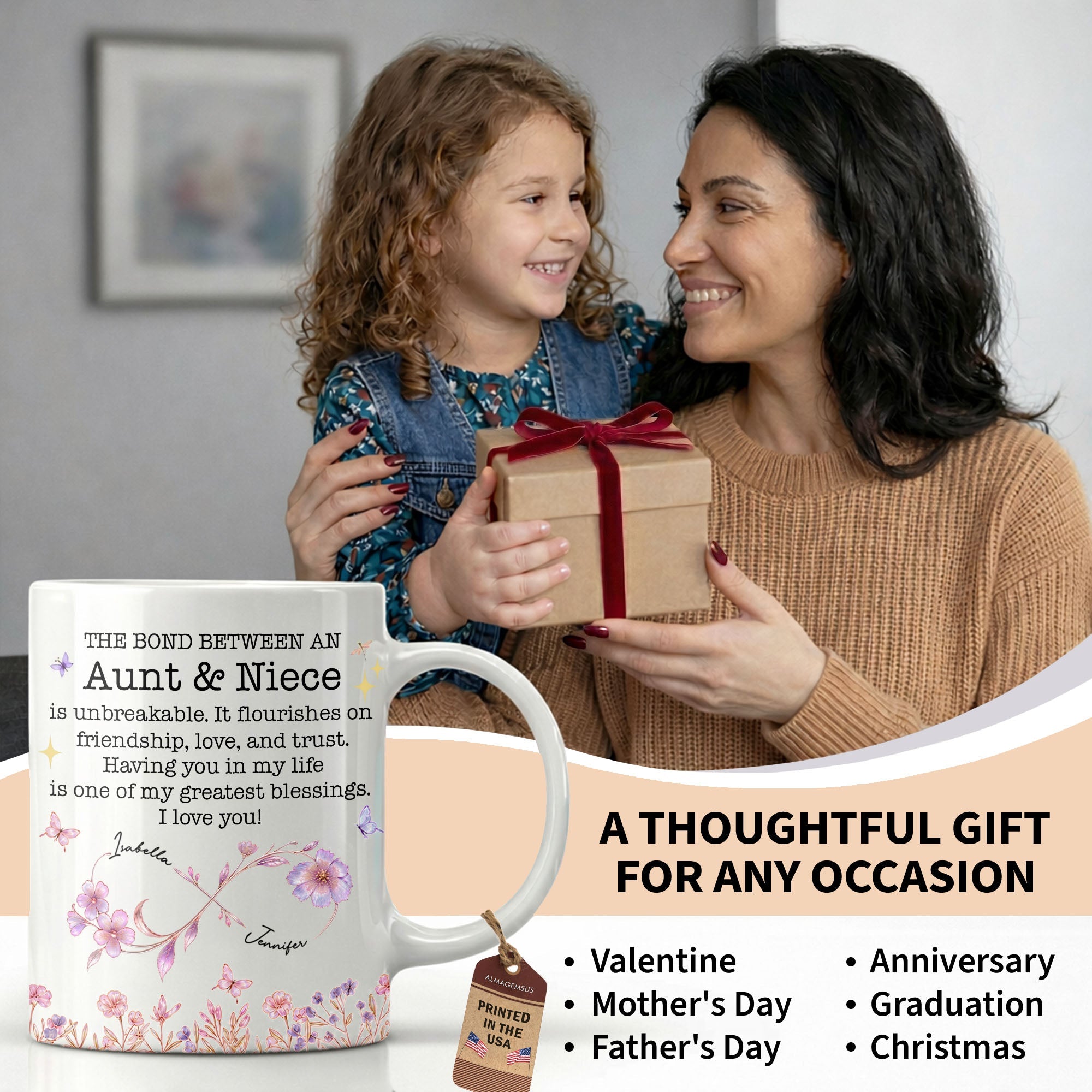 Personalized Floral Infinity Design Coffee Mug Gift for Niece Edge-to-edge Mug GradoCreations