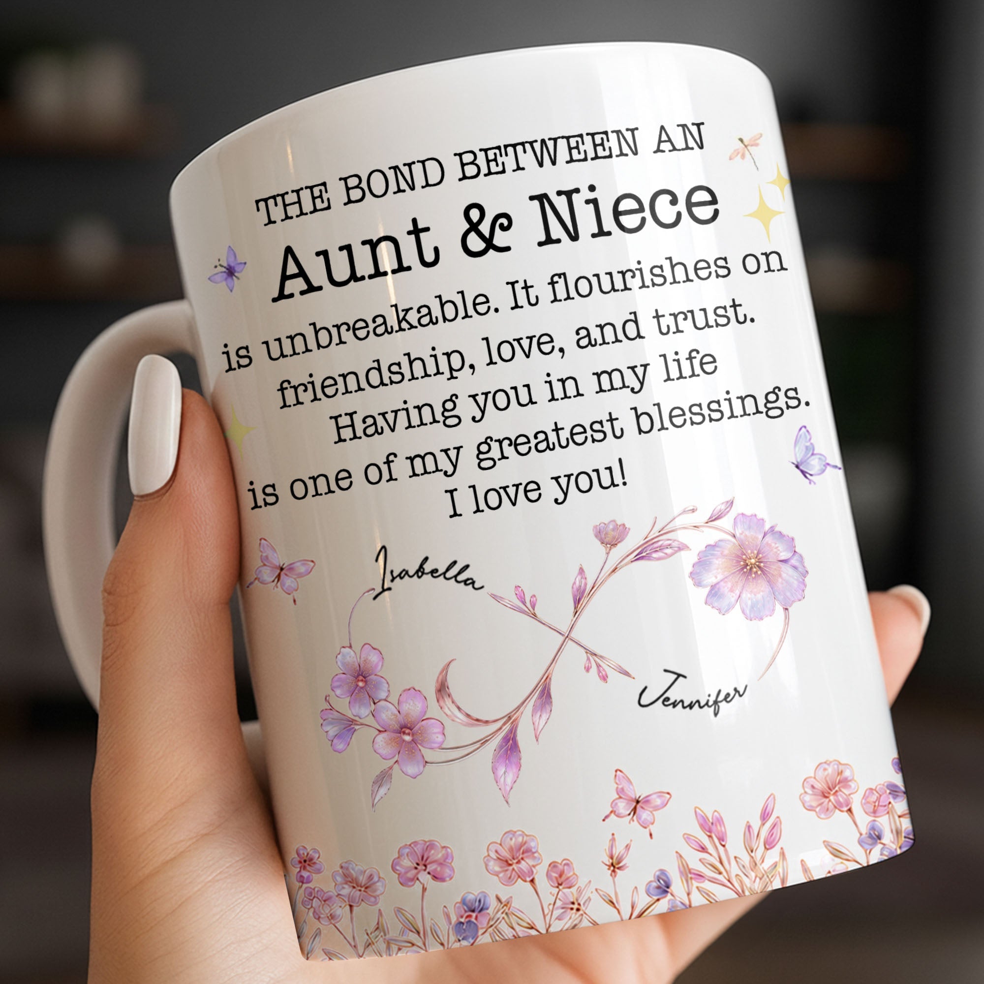 Personalized Floral Infinity Design Coffee Mug Gift for Niece Edge-to-edge Mug GradoCreations