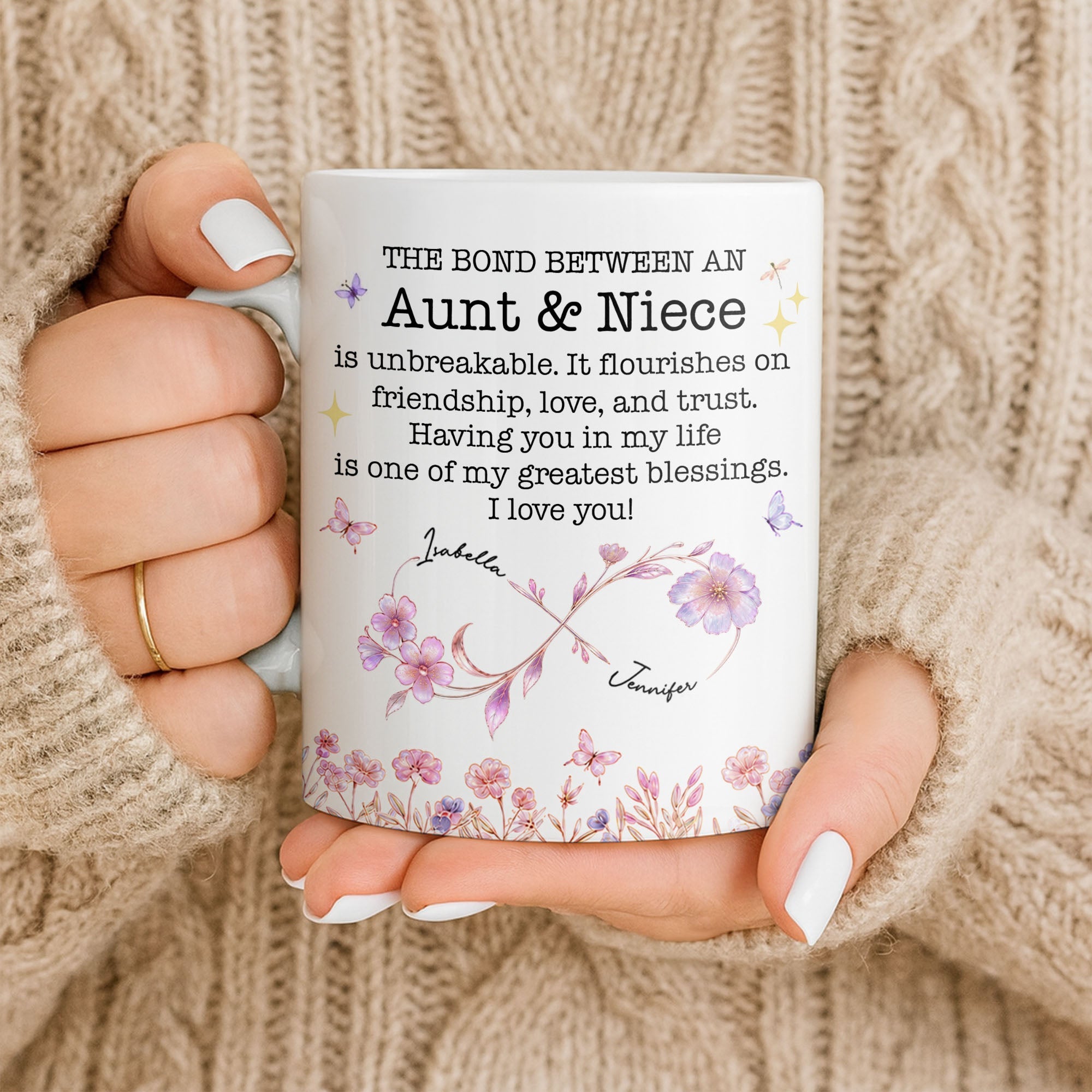 Personalized Floral Infinity Design Coffee Mug Gift for Niece Edge-to-edge Mug GradoCreations