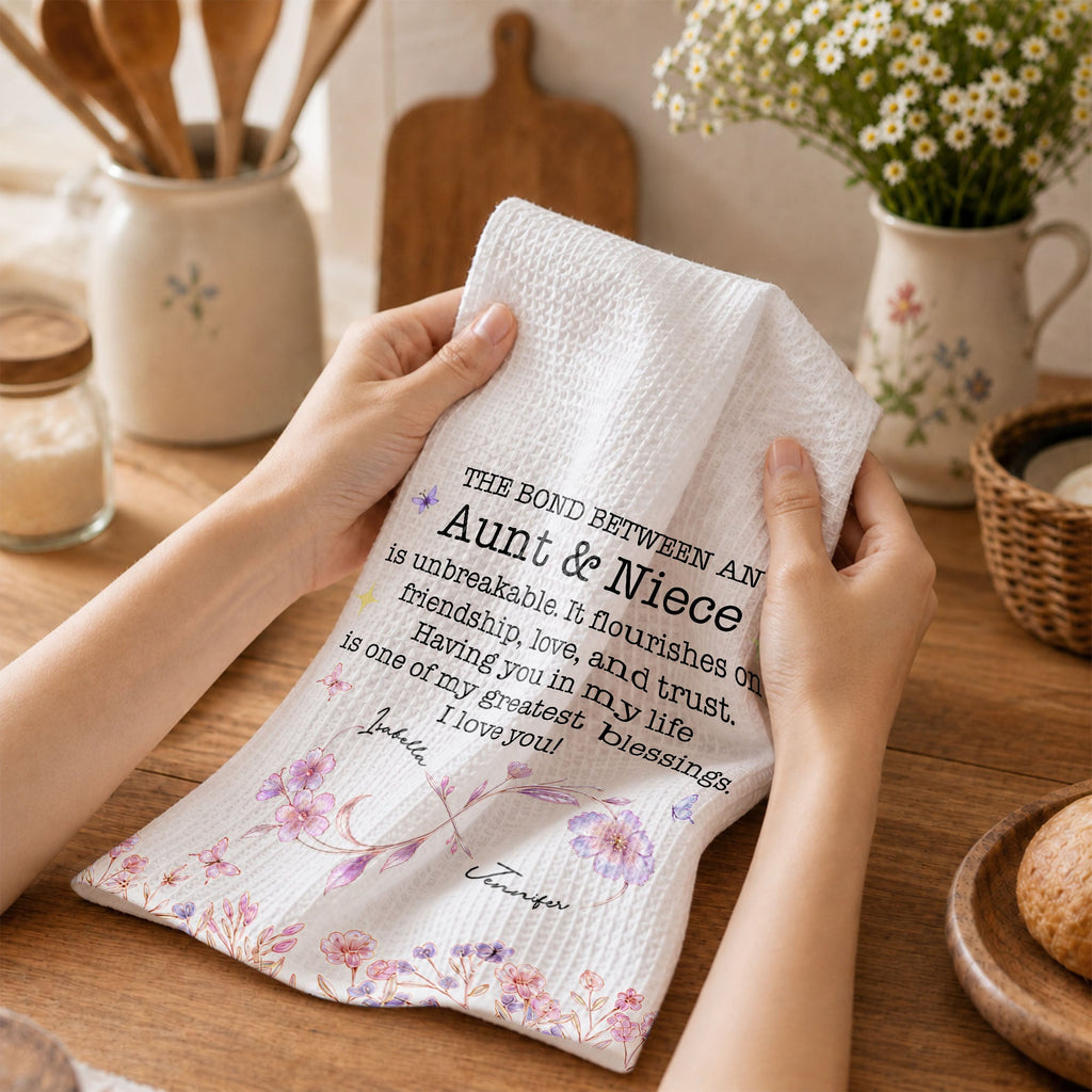 Personalized Kitchen Towel Custom Gift for Niece Floral Design