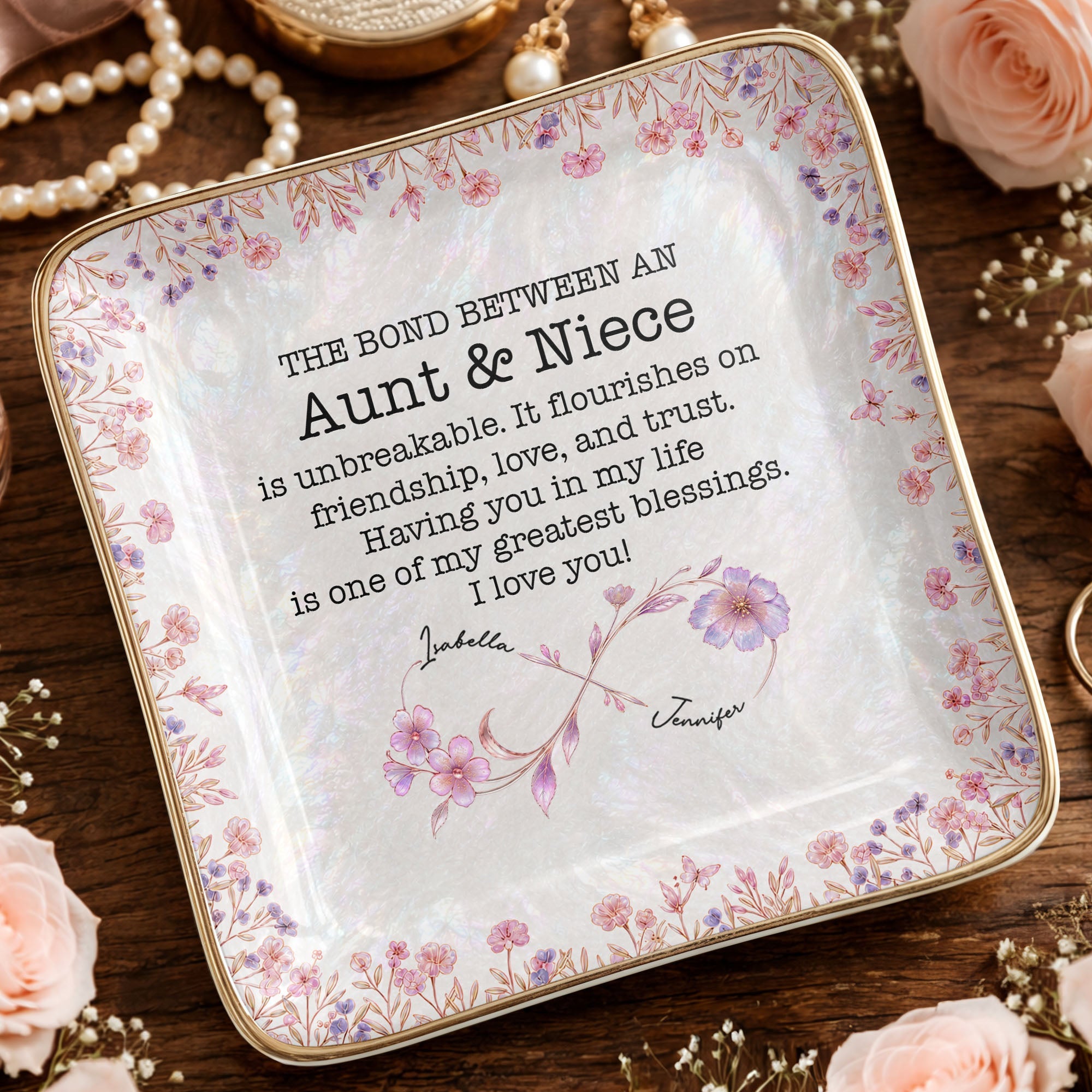 Personalized Birth Month Flowers Jewelry Dish Custom for Niece Jewelry Dish GradoCreations