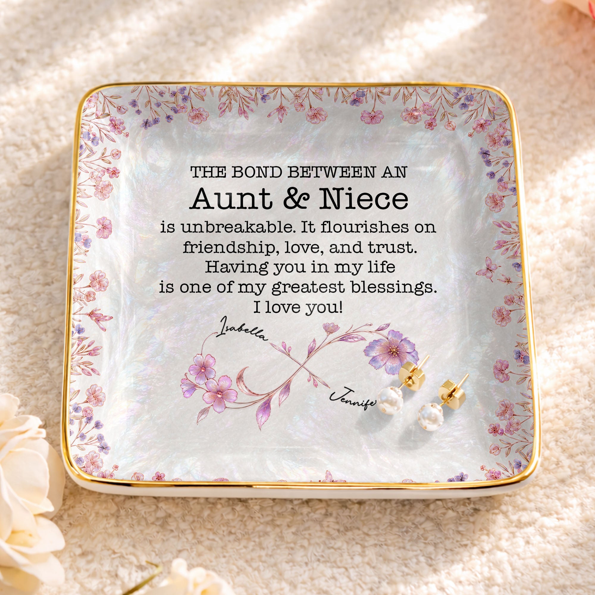 Personalized Birth Month Flowers Jewelry Dish Custom for Niece Jewelry Dish GradoCreations