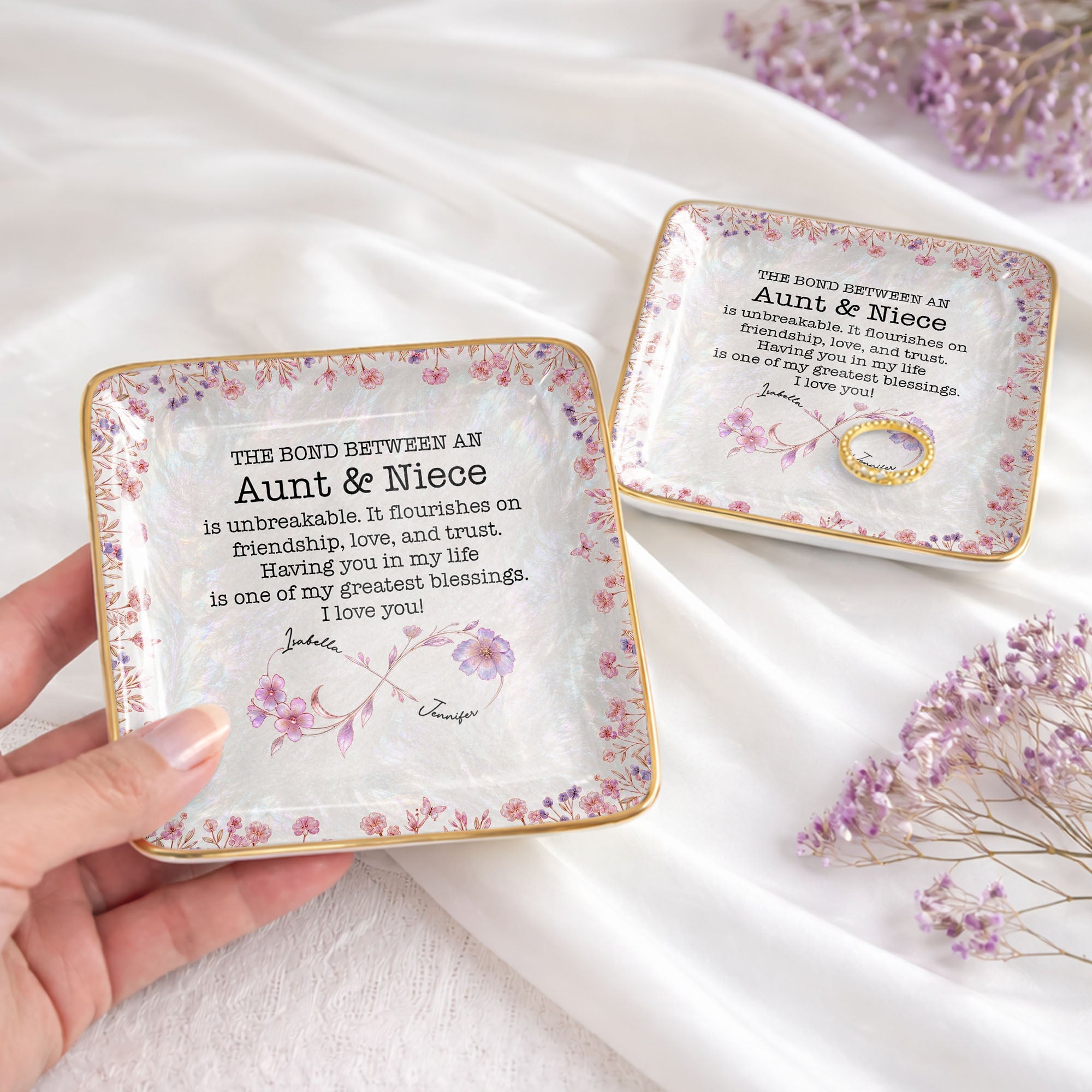 Personalized Birth Month Flowers Jewelry Dish Custom for Niece Jewelry Dish GradoCreations