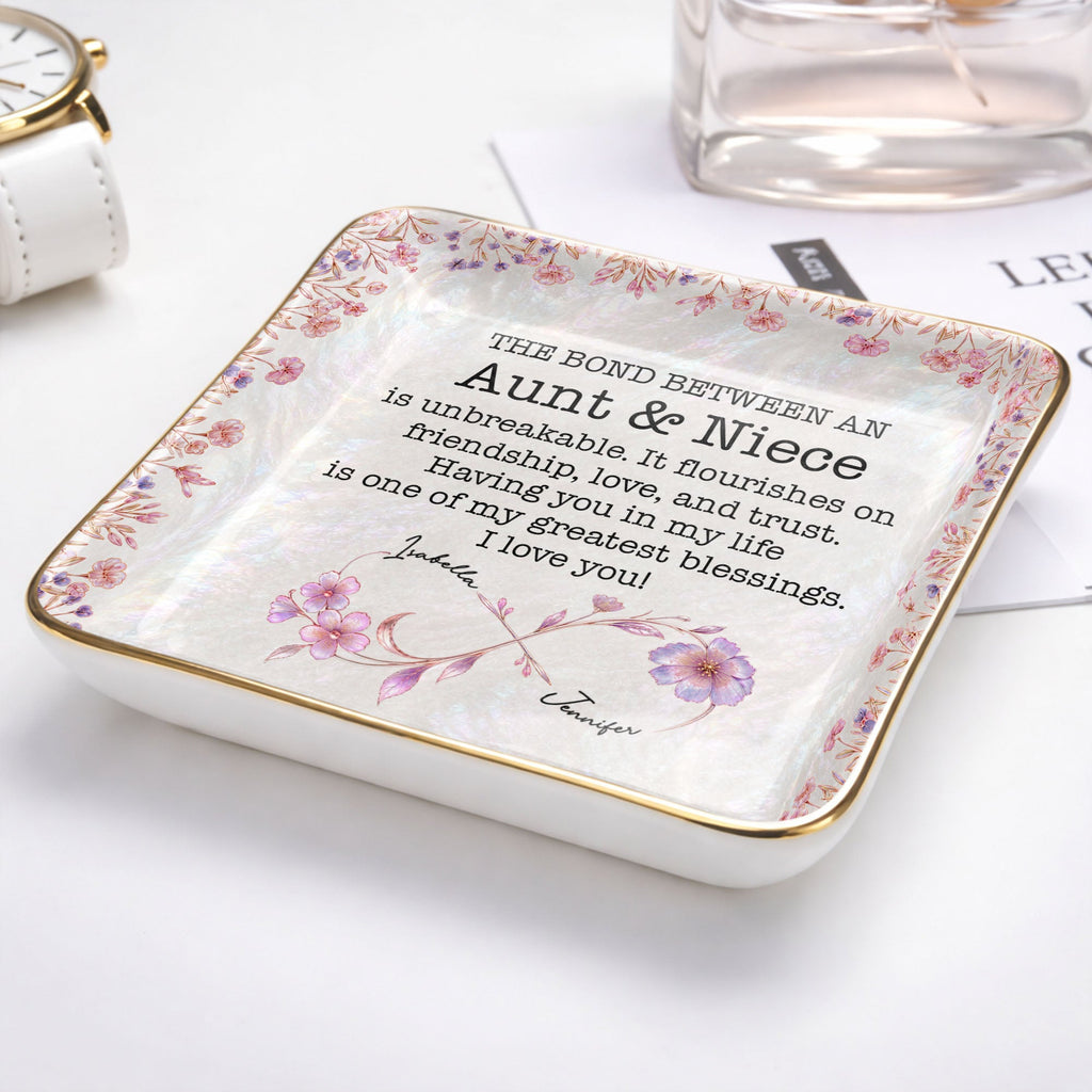 Personalized Birth Month Flowers Jewelry Dish Custom for Niece Jewelry Dish GradoCreations