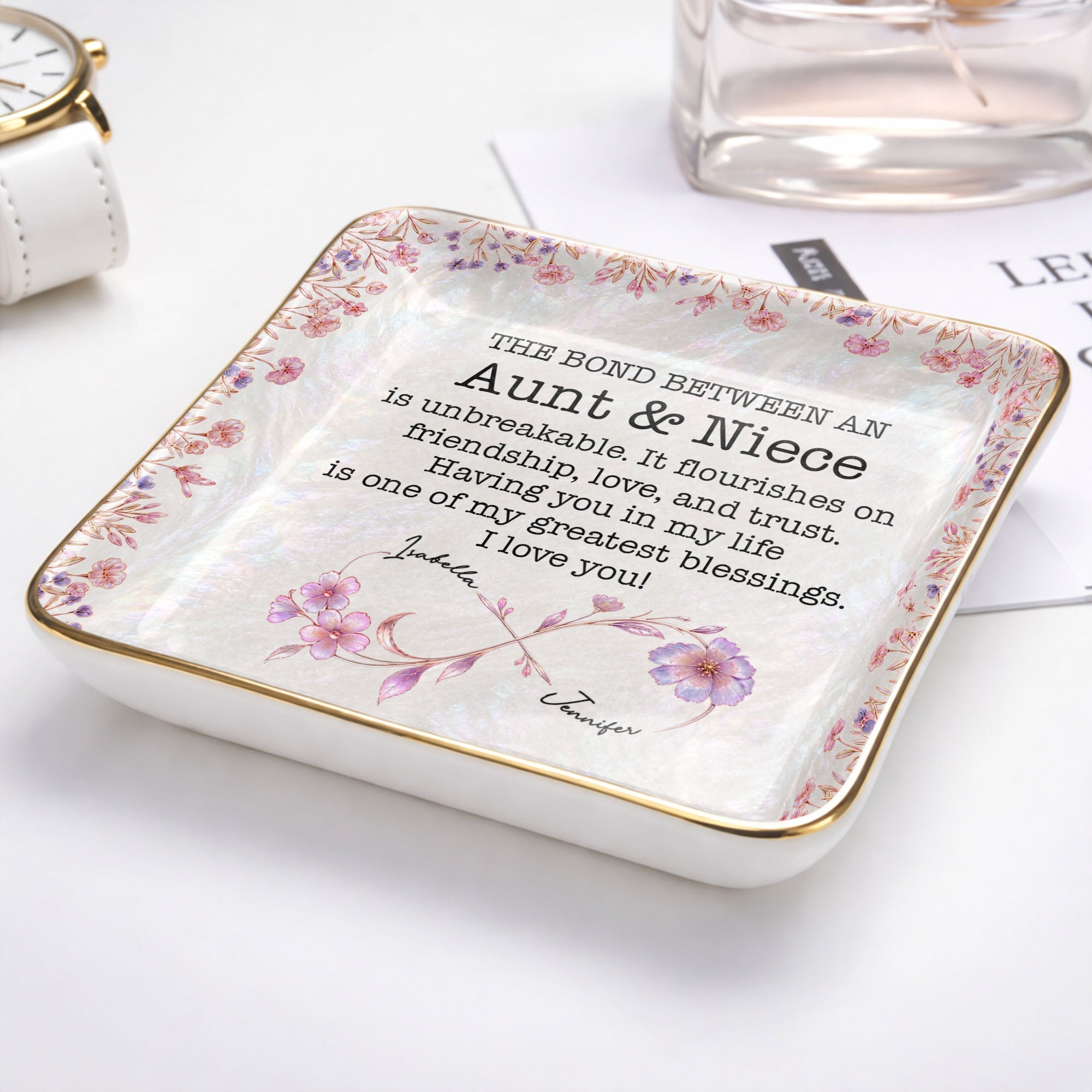 Personalized Birth Month Flowers Jewelry Dish Custom for Niece Jewelry Dish GradoCreations