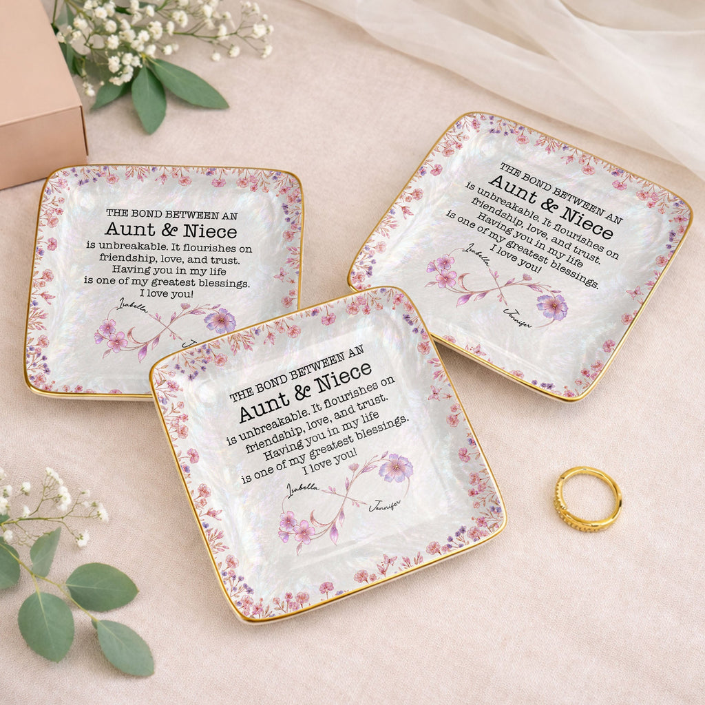 Personalized Birth Month Flowers Jewelry Dish Custom for Niece Jewelry Dish GradoCreations