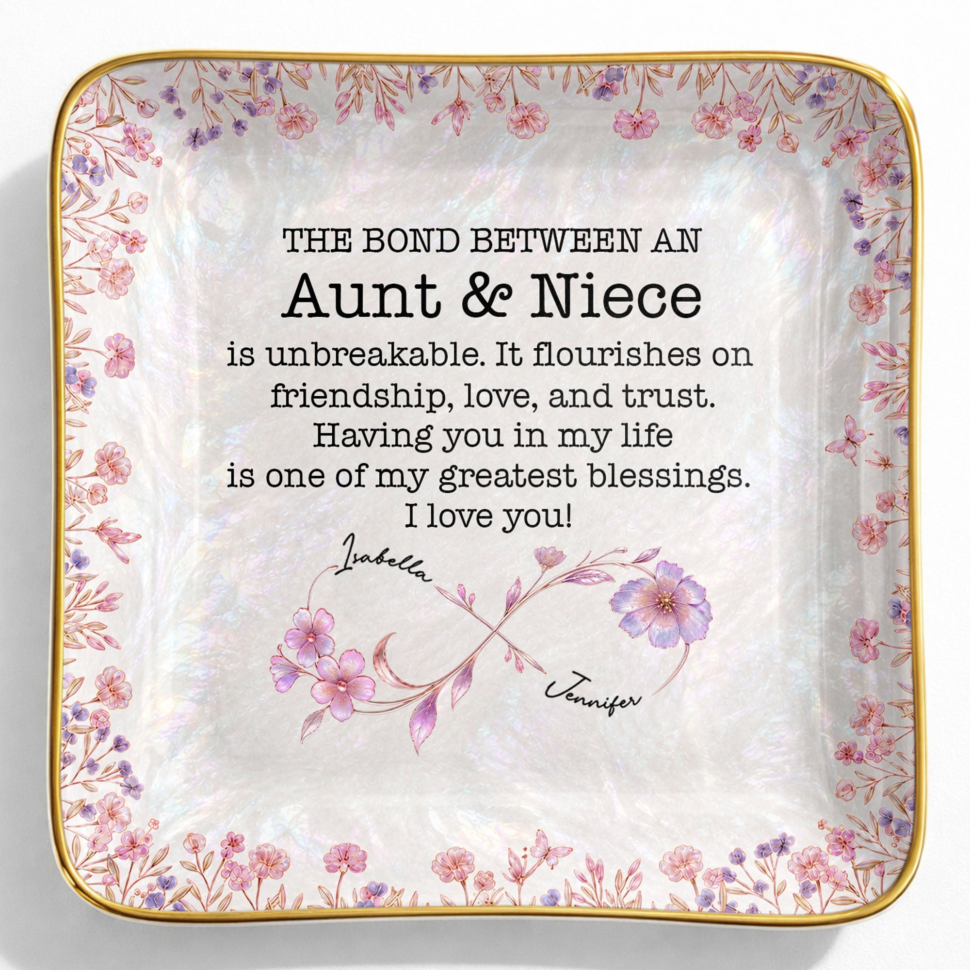 Personalized Birth Month Flowers Jewelry Dish Custom for Niece Jewelry Dish GradoCreations