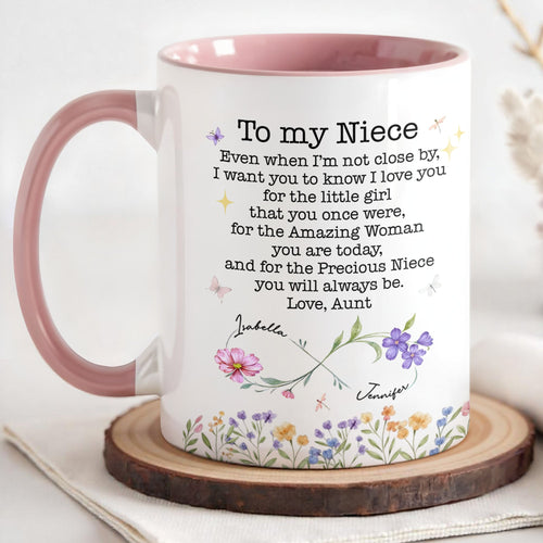 Personalized Accent Mug Birth Month Flowers Custom Design for Niece Accent Mug GradoCreations