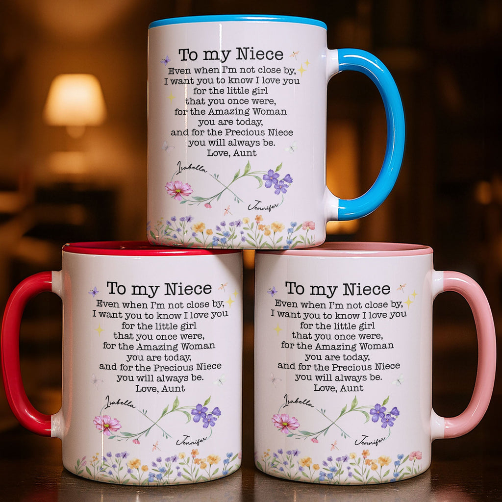 Personalized Accent Mug Birth Month Flowers Custom Design for Niece