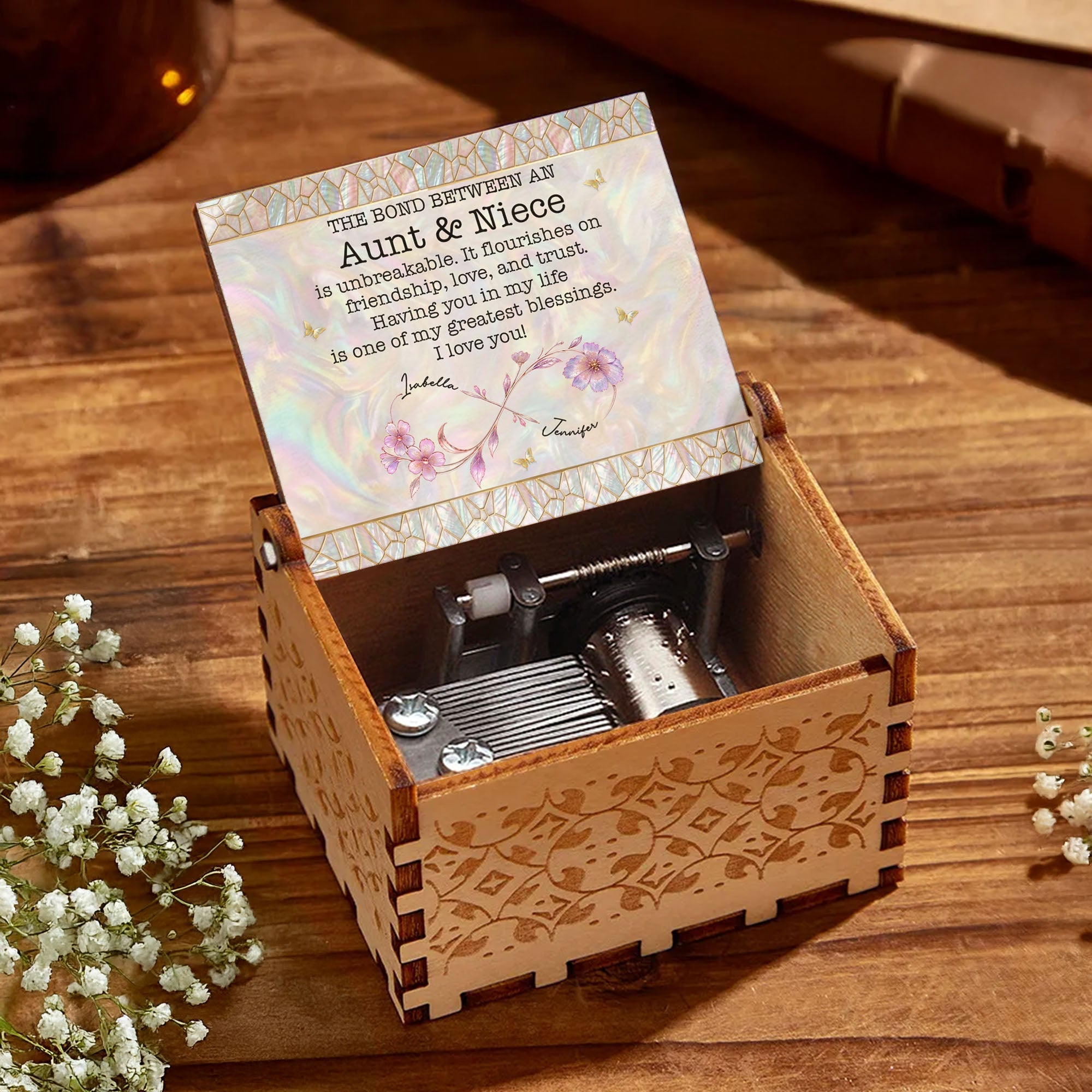 Personalized Wooden Music Box Custom Niece Gift for Birthday
