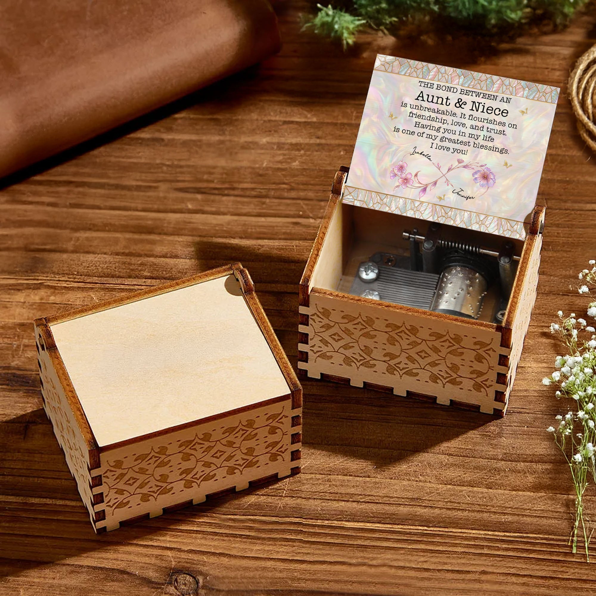 Personalized Wooden Music Box Custom Niece Gift for Birthday