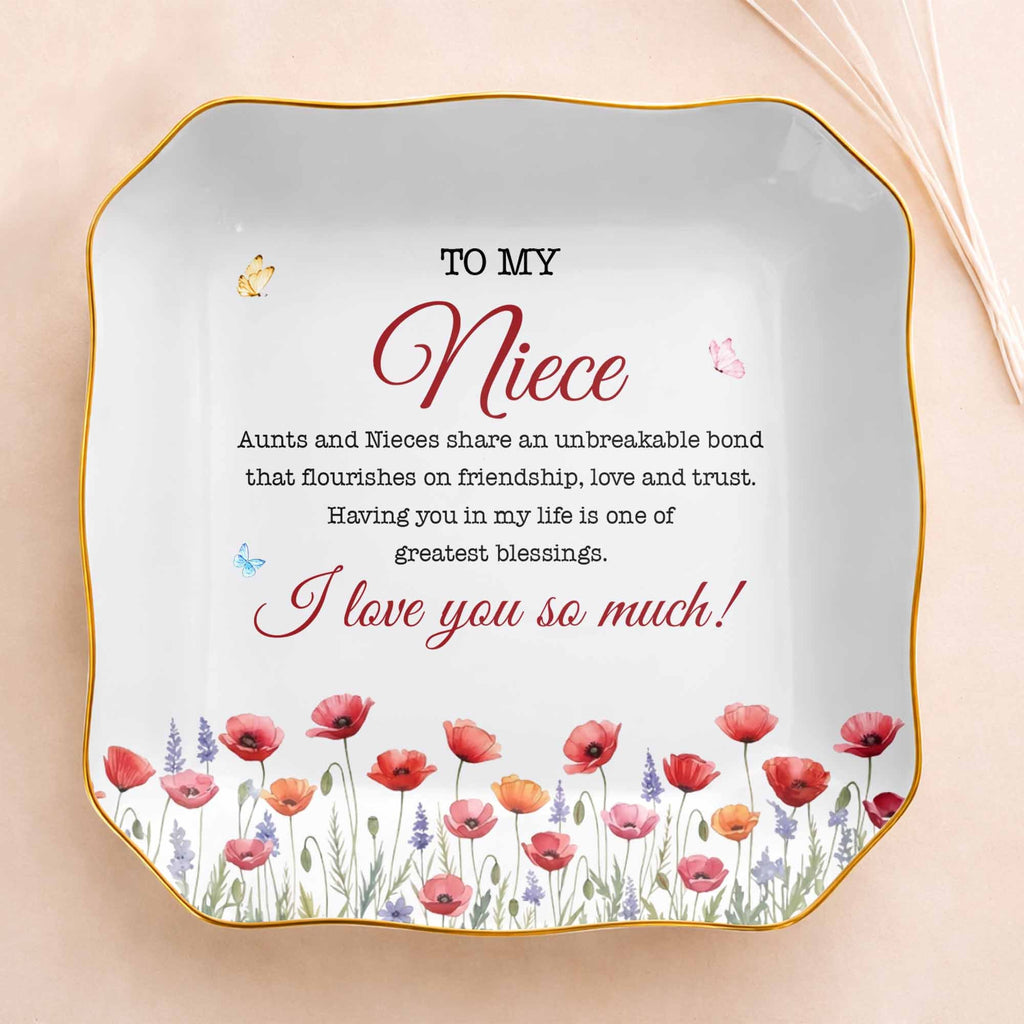 Personalized Ceramic Jewelry Dish Custom Name for Niece Gift