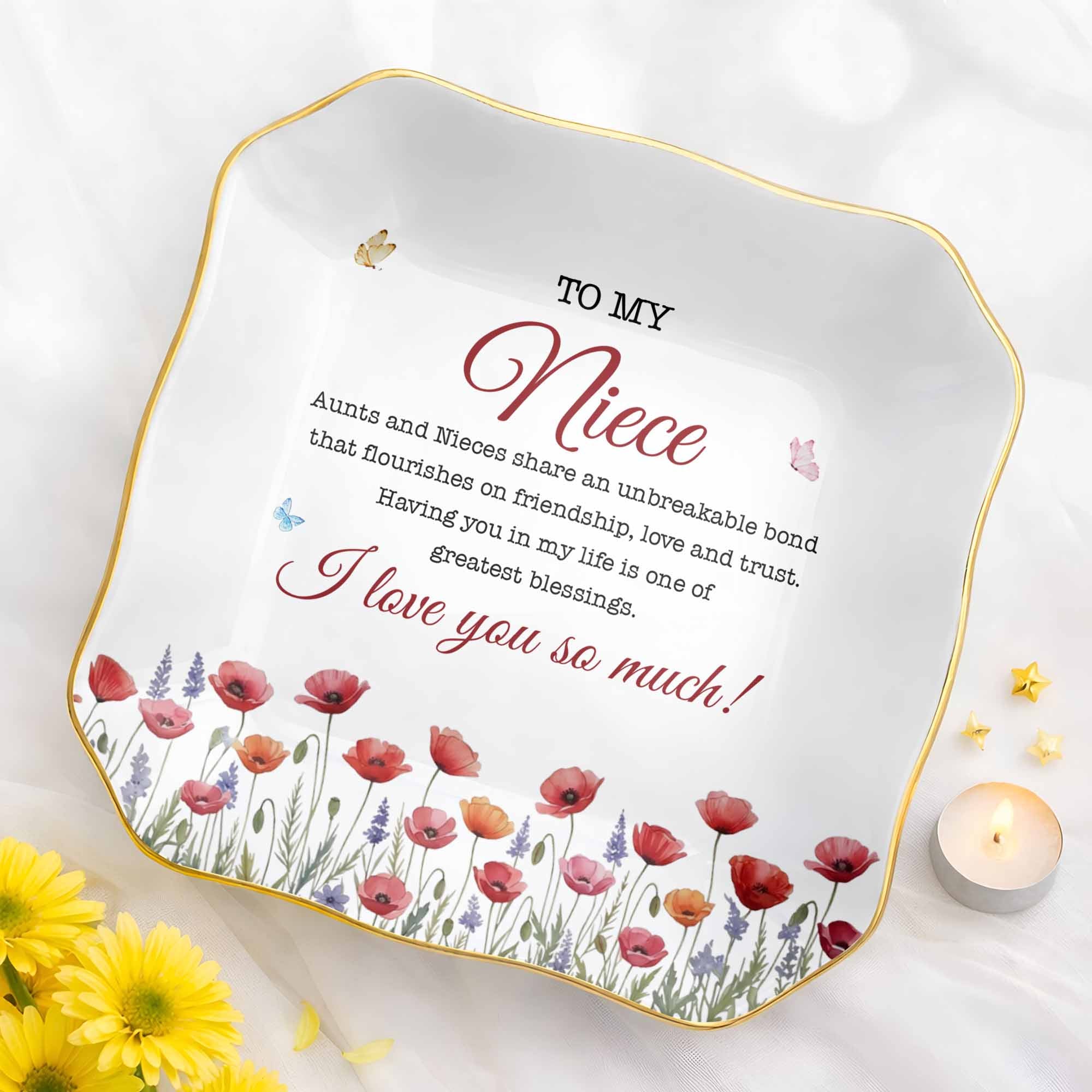 Personalized Ceramic Jewelry Dish Custom Name for Niece Gift